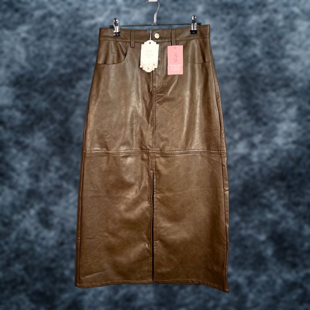 CO Ivy City Co Womens Size 4 Brown Faux Leather Midi Skirt NEW! Size 27" / US 4 / IT 40 - 1 Thumbnail