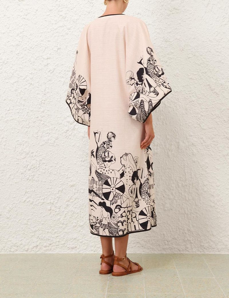 Zimmermann oc11z0126 Maxine Kaftan Midi Dress in Cream/Black Size S / US 4 / IT 40 - 4 Thumbnail