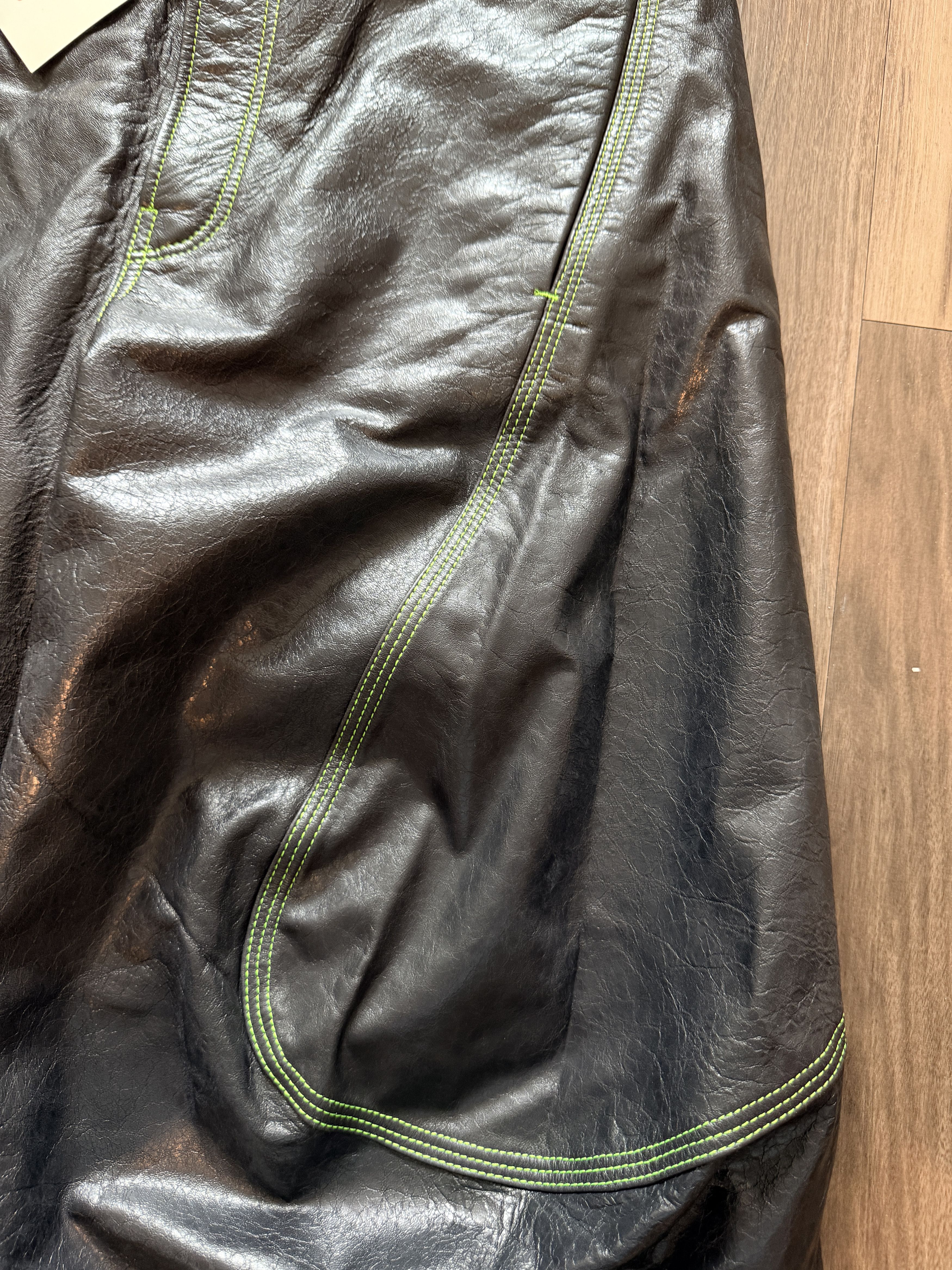 Acne Studios Acne Studios Leather Contrast Stitch Trousers Black Green Size US 32 / EU 48 - 4 Thumbnail