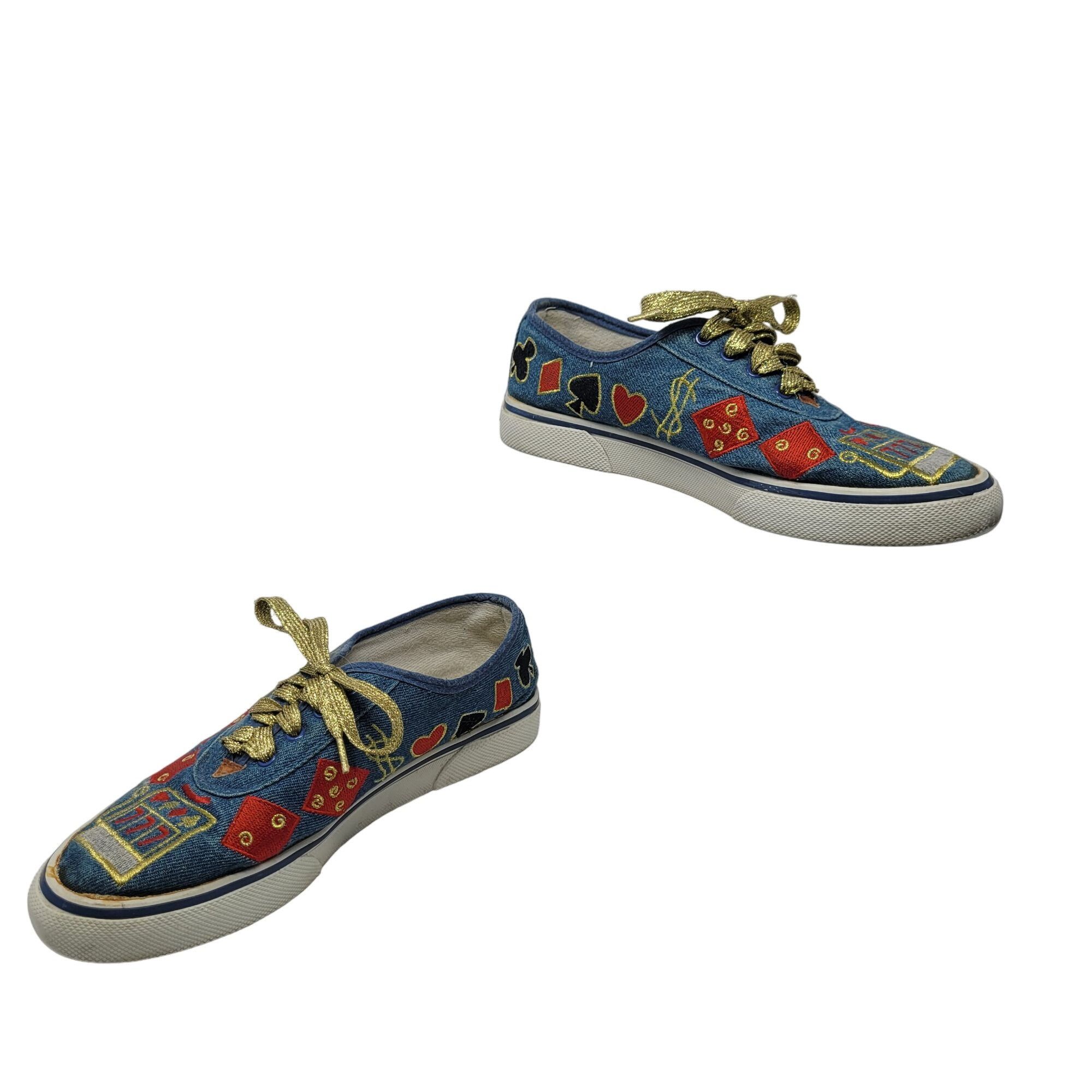 Vintage Vintage Novelty Sneakers 7 Blue Denim Lucky Cards Gambler Size US 7 / IT 37 - 7 Thumbnail