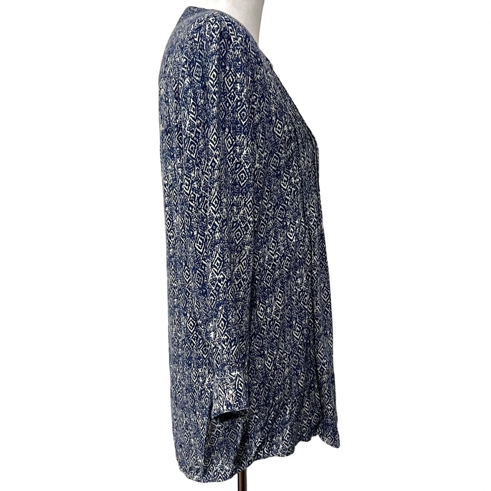 Vintage Rock Flower Paper Women’s Tunic Top Blouse Long Sleeve Pleated Blue White Sz M Clothing Shirt Womens Size M / US 6-8 / IT 42-44 - 6 Thumbnail