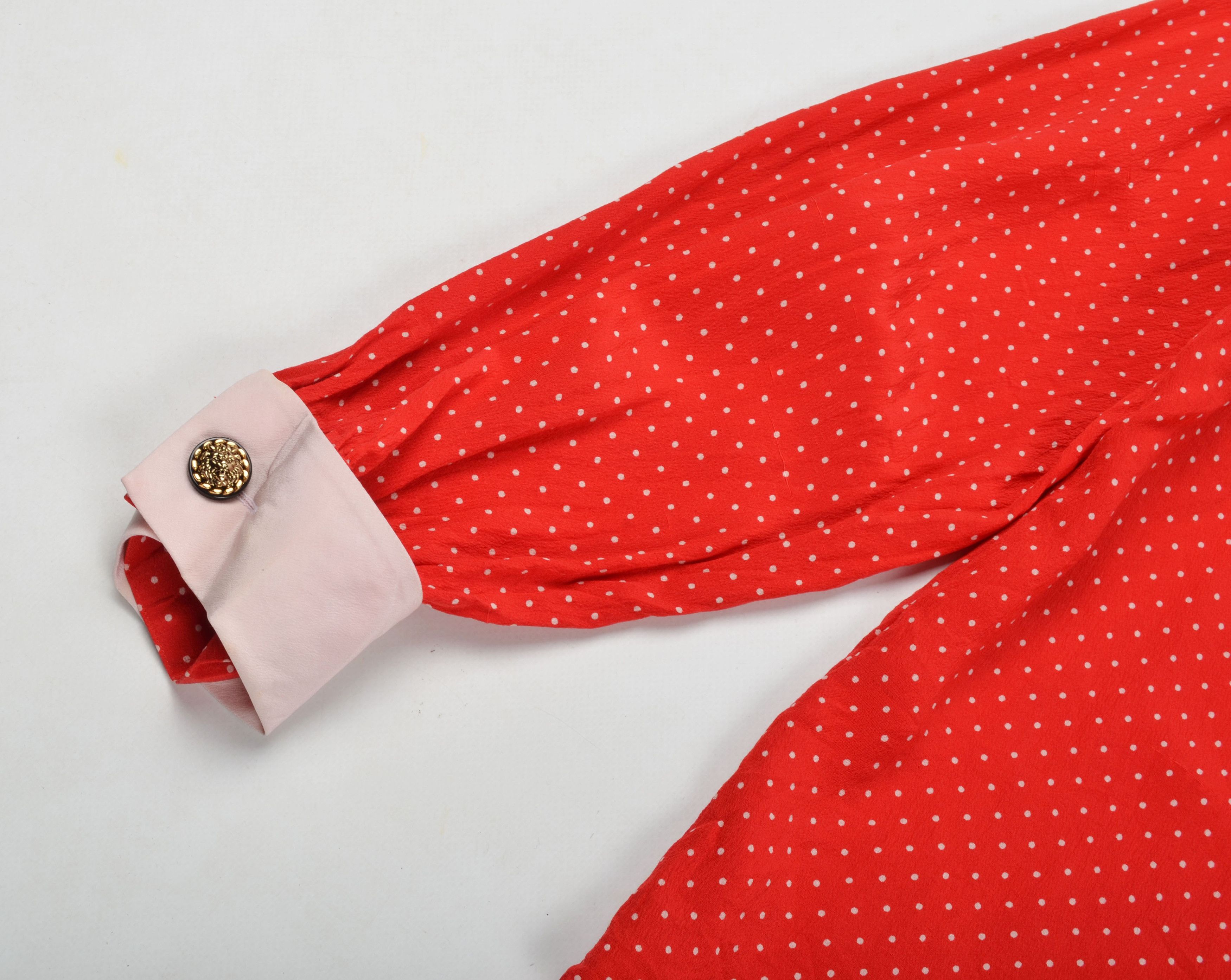 Akris Vintage Akris 80's Polka Dot Red Silk Lion Buttons Shirt Size M / US 6-8 / IT 42-44 - 6 Thumbnail