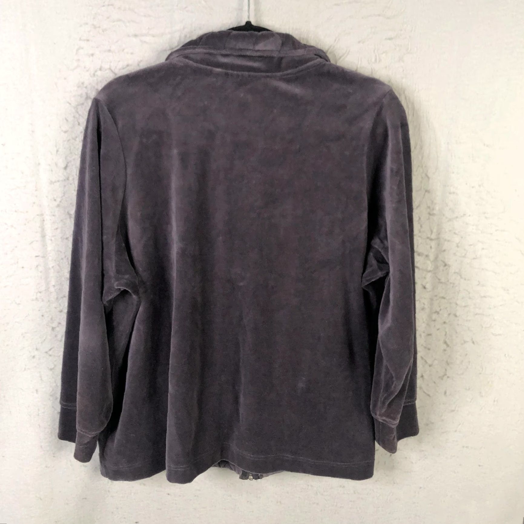 Denim & Co. Denim & Company Jacket Womens 1X Petite Gray Quilted Velour Soft Zip Front Collared Lined Insulated Pockets Size XL / US 12-14 / IT 48-50 - 2 Thumbnail