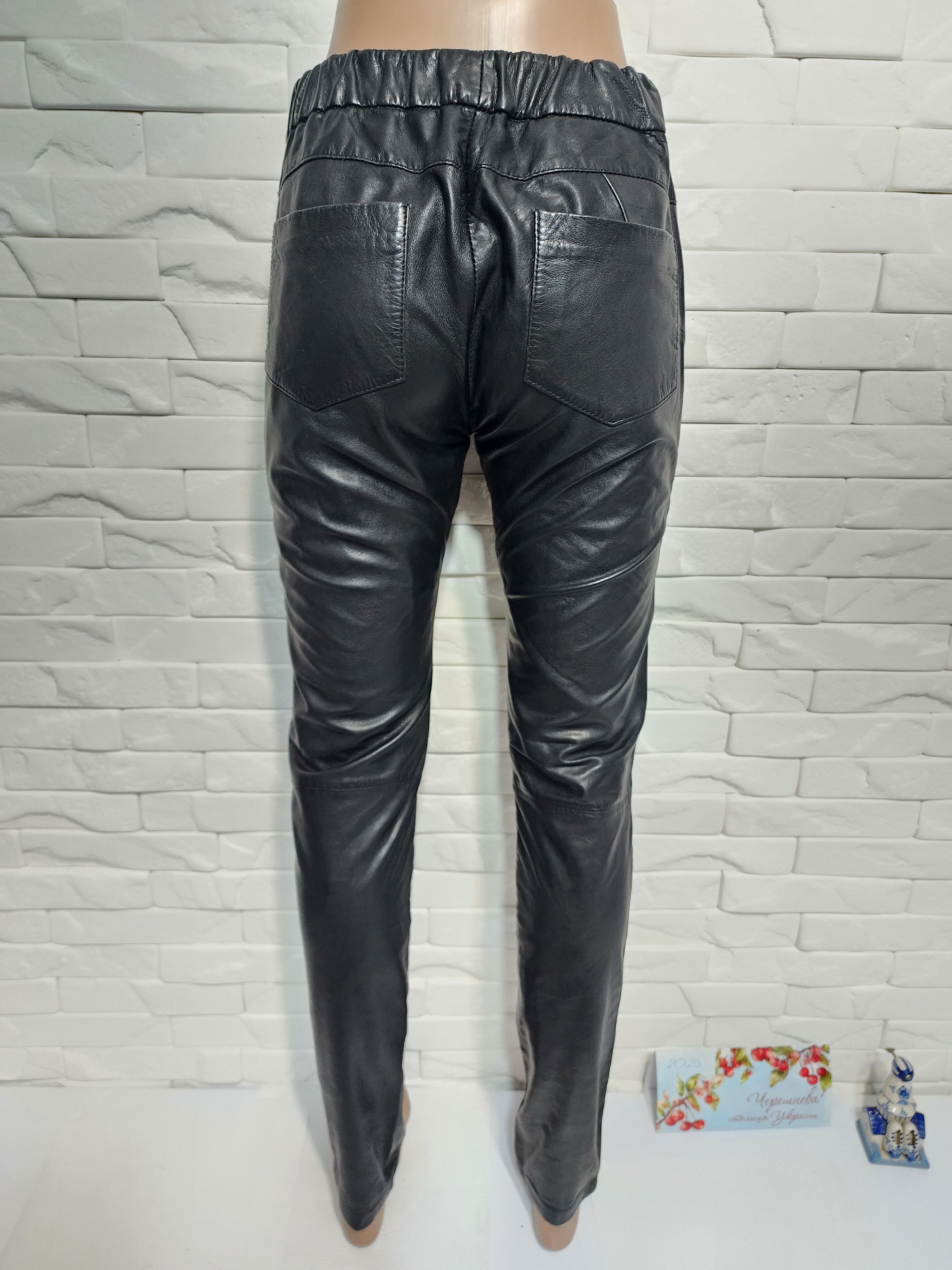 Genuine Leather Black Leather Pants: Women's Denim Style Leather Trousers Size 31" - 5 Thumbnail