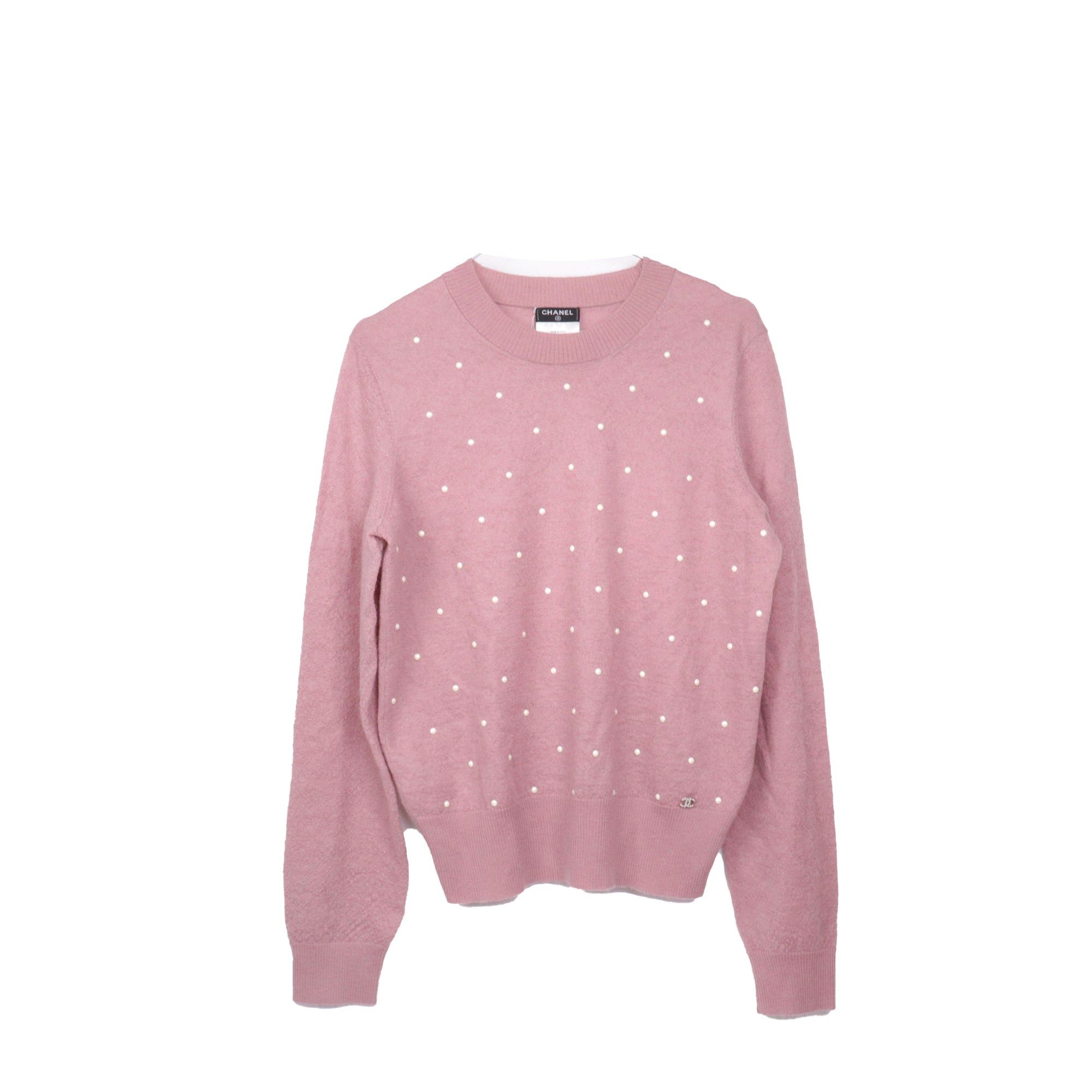 Chanel CHANEL - Chanel pink mohair sweater decorated with pearls (T44) Size L / US 10 / IT 46 - 1 Thumbnail