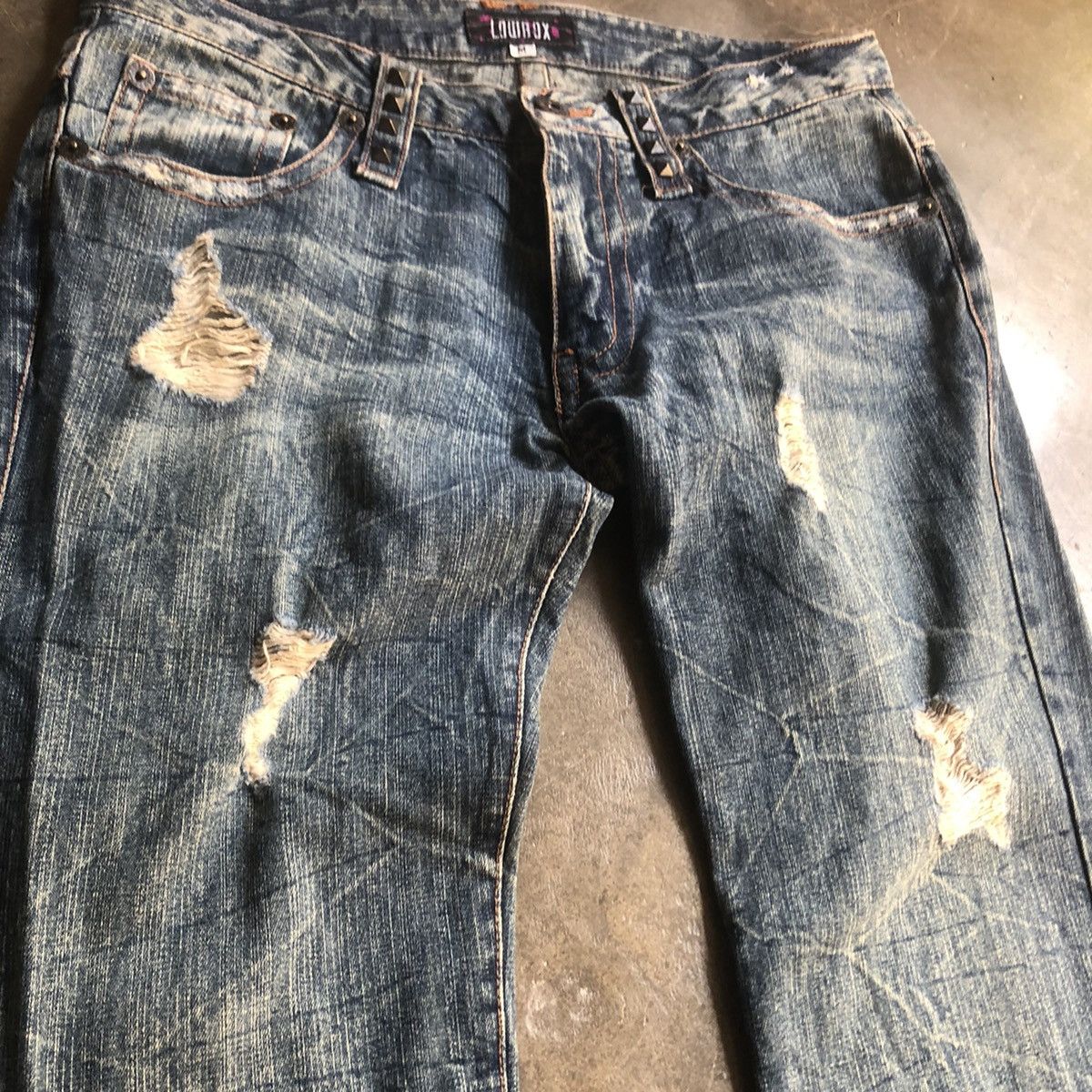 Japanese Brand × LOWBOX Lowbox Punk Stayle Flare Jeans 🍒 Size US 31 - 3 Thumbnail