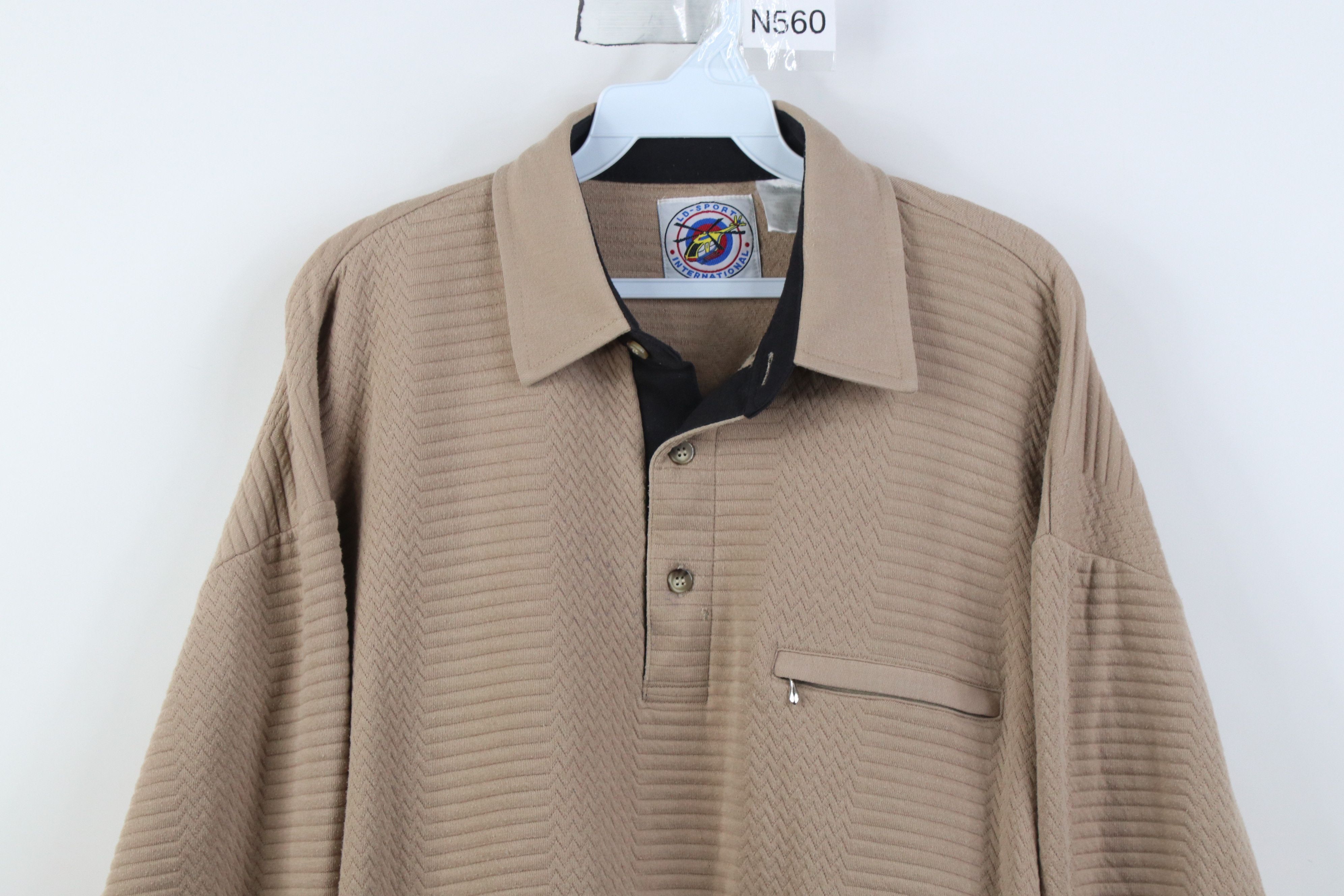 Vintage Vintage 90s Streetwear Textured Pullover Polo Shirt Beige Size US L / EU 52-54 / 3 - 2 Thumbnail