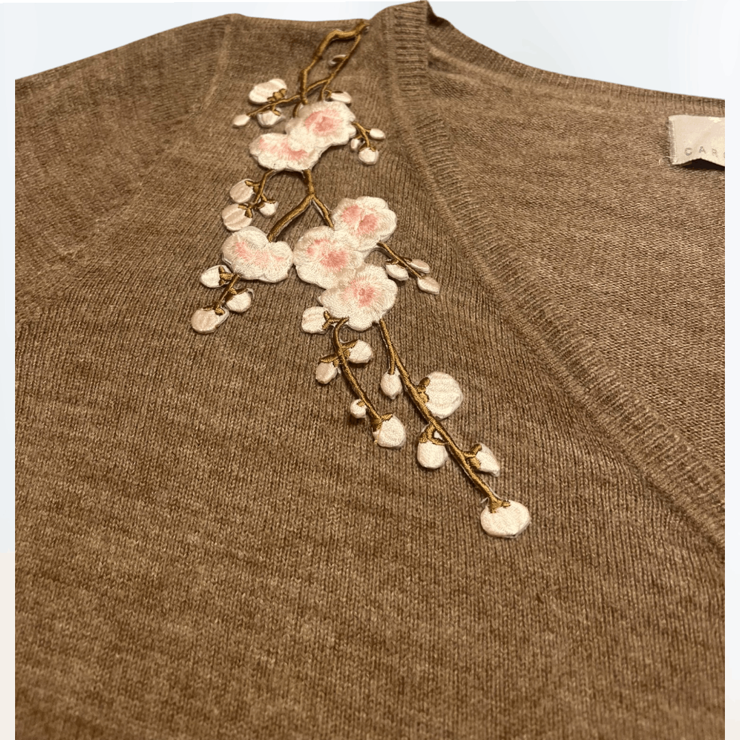 Other Carolyn Taylor brown cardigan embroidered flowers XL. Size XL / US 12-14 / IT 48-50 - 4 Thumbnail