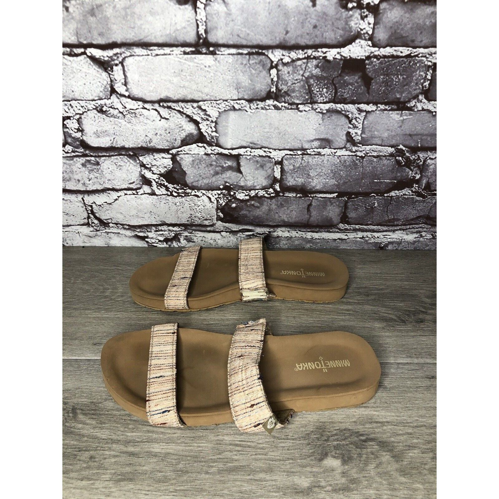Minnetonka Minnetonka 532288 Pink Fabric Striped Casual Slides Sandals Size US 7 / IT 37 - 14 Thumbnail