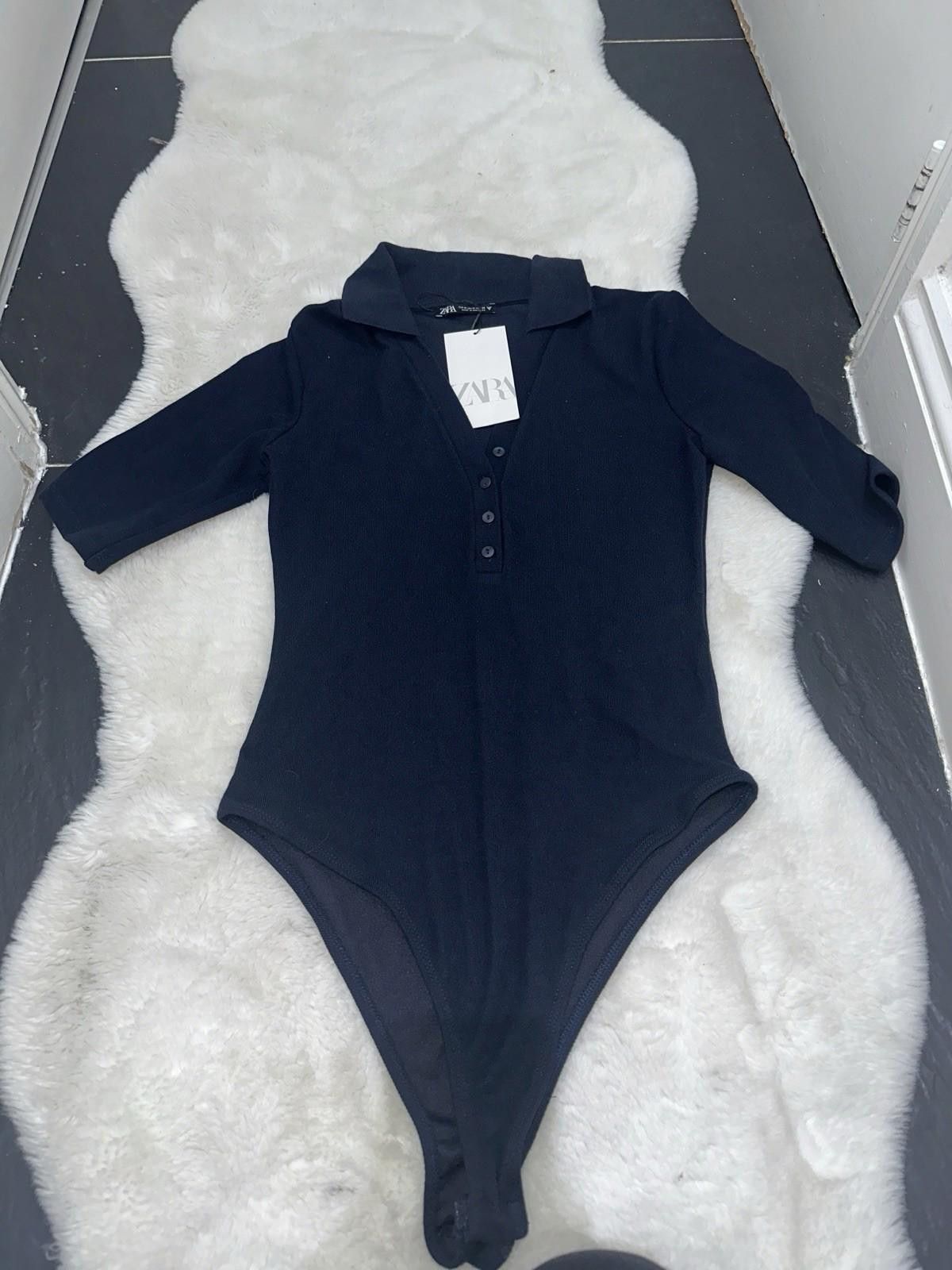 Designer Zara Body K Itted Navy Colar Neck Top Size M / US 6-8 / IT 42-44 - 2 Thumbnail