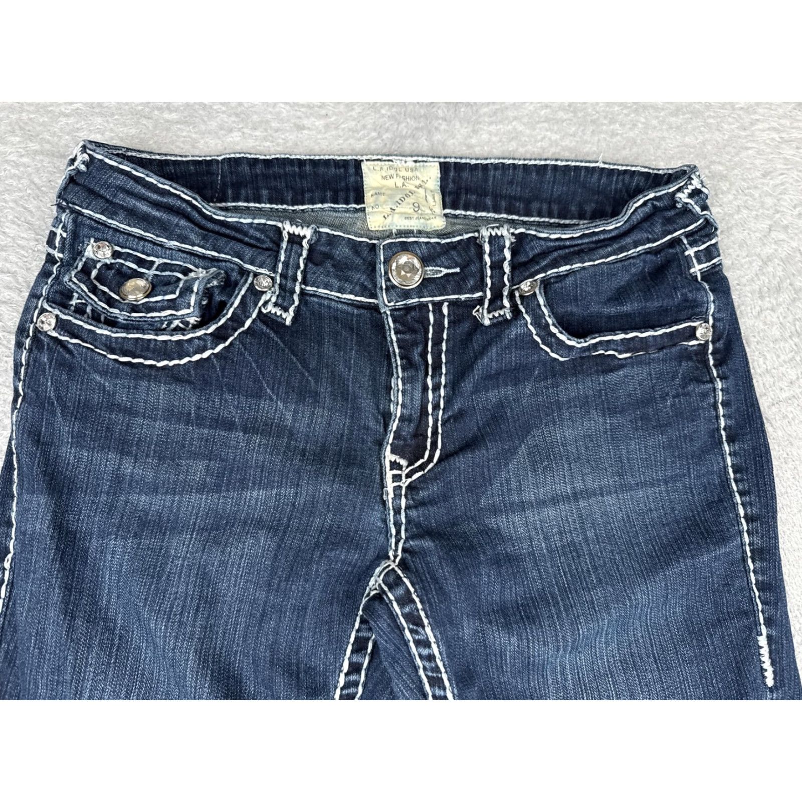 Vintage LA Idol USA Bootcut Jeans Juniors 9 Blue Dark Wash Low Rise Slim Stretch 28x27 Women’s 5-Pocket Design Pants Denim Size 30" / US 8 / IT 44 - 4 Thumbnail