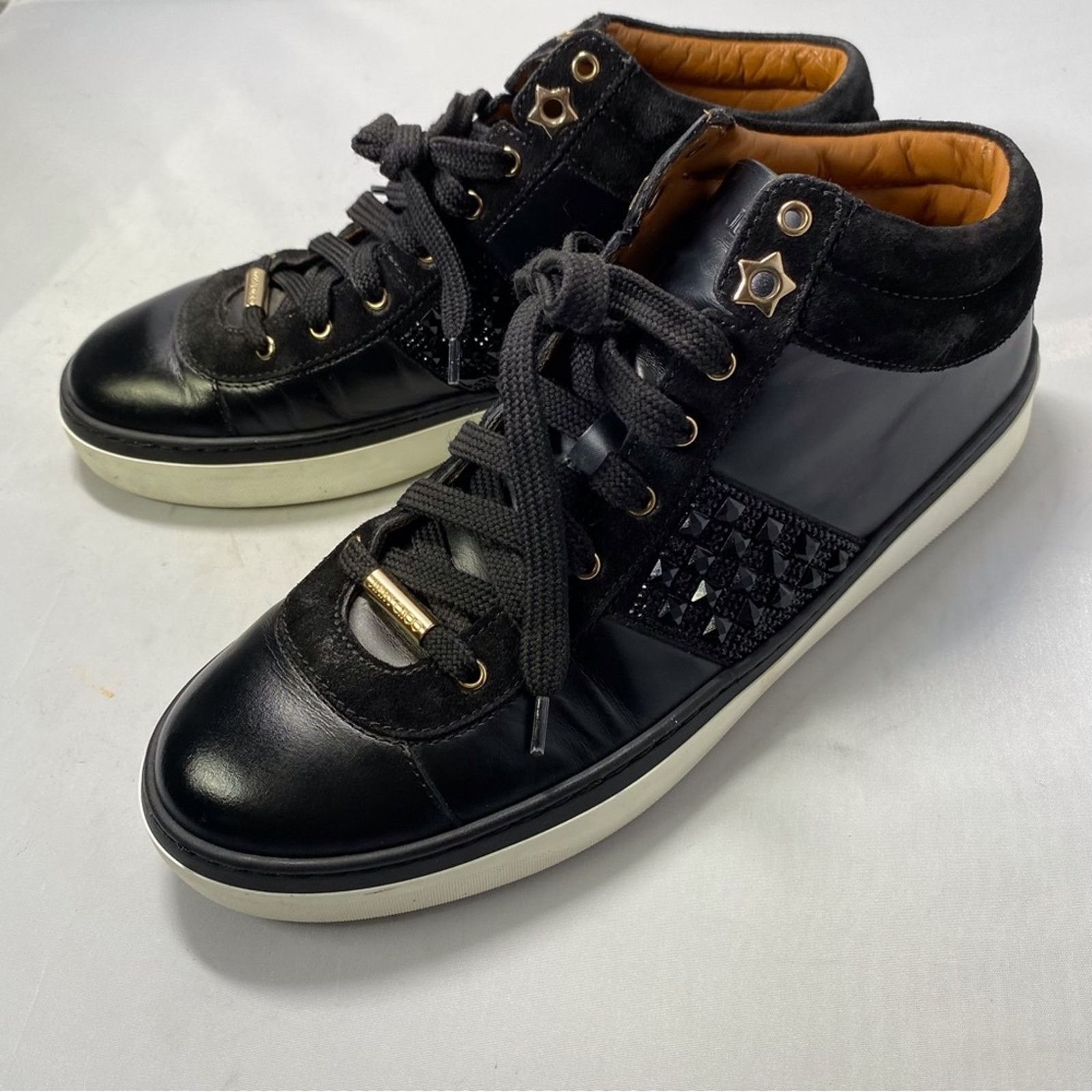 Jimmy Choo Jimmy Choo Black Leather And Crystal Studded Size US 8 / IT 38 - 1 Thumbnail