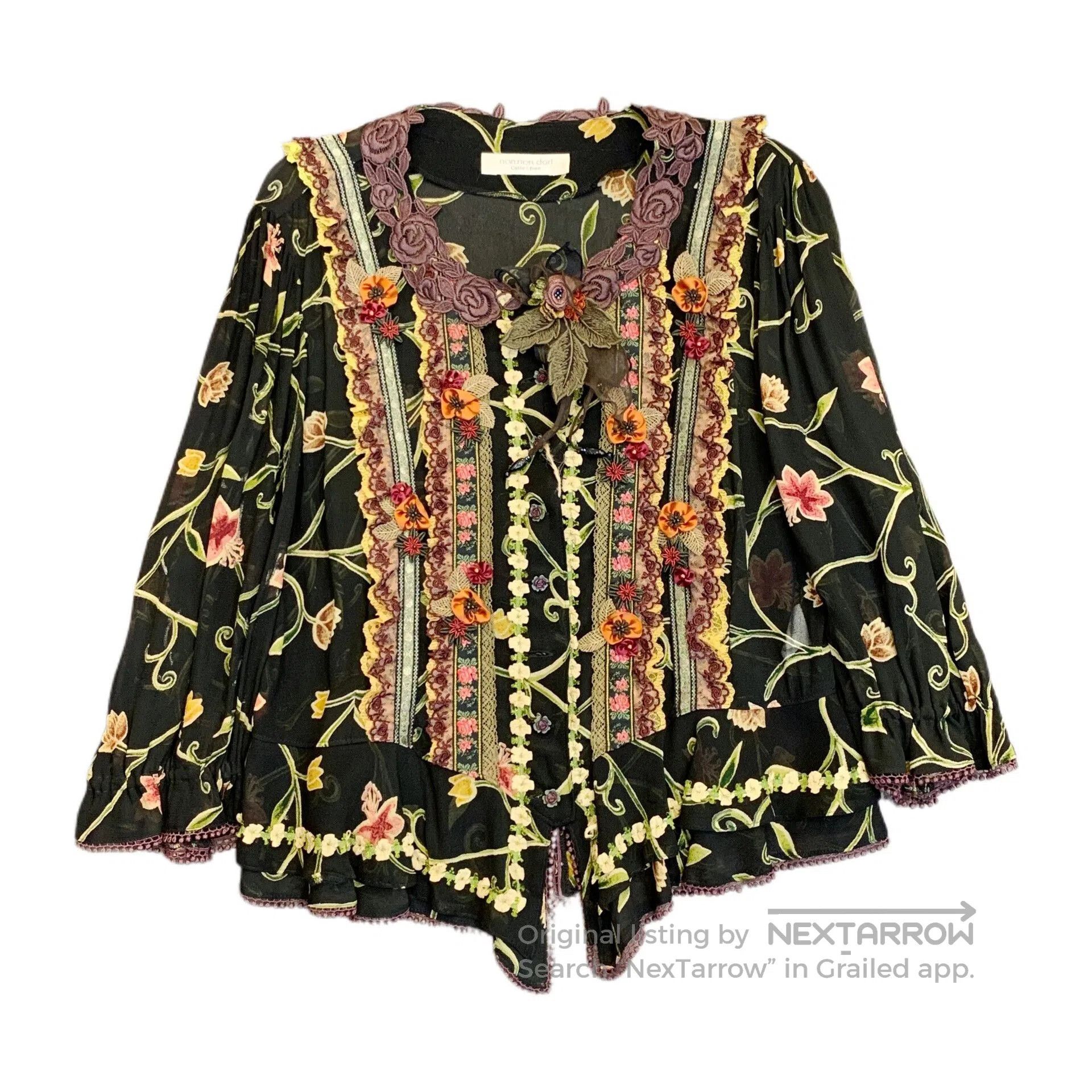 Mademoiselle Non Non Floral Embroidered Lace Blouse Shirt. Size S / US 4 / IT 40 - 1 Thumbnail