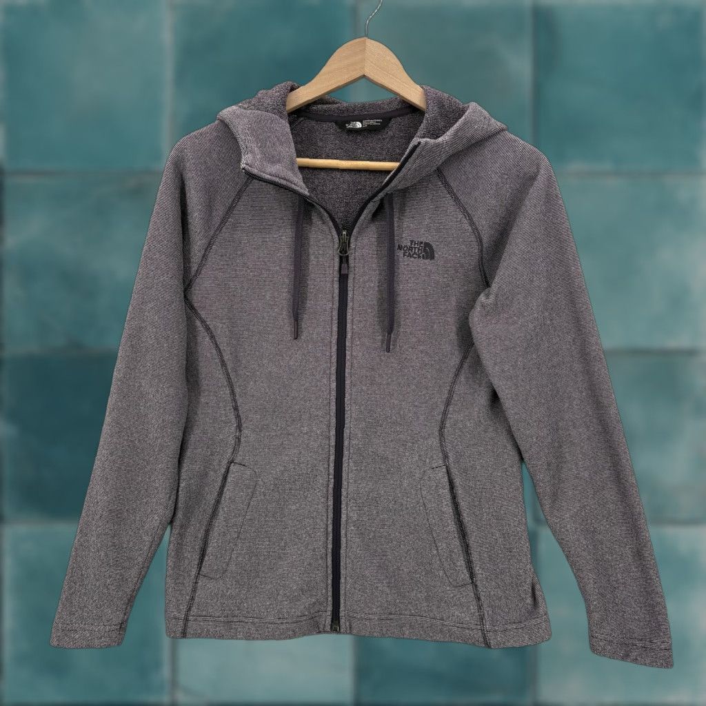 The North Face The North Face Jacket Womens Small Gray Striped Fleece Hooded Full Zip Casual Travel Size S / US 4 / IT 40 - 1 Thumbnail