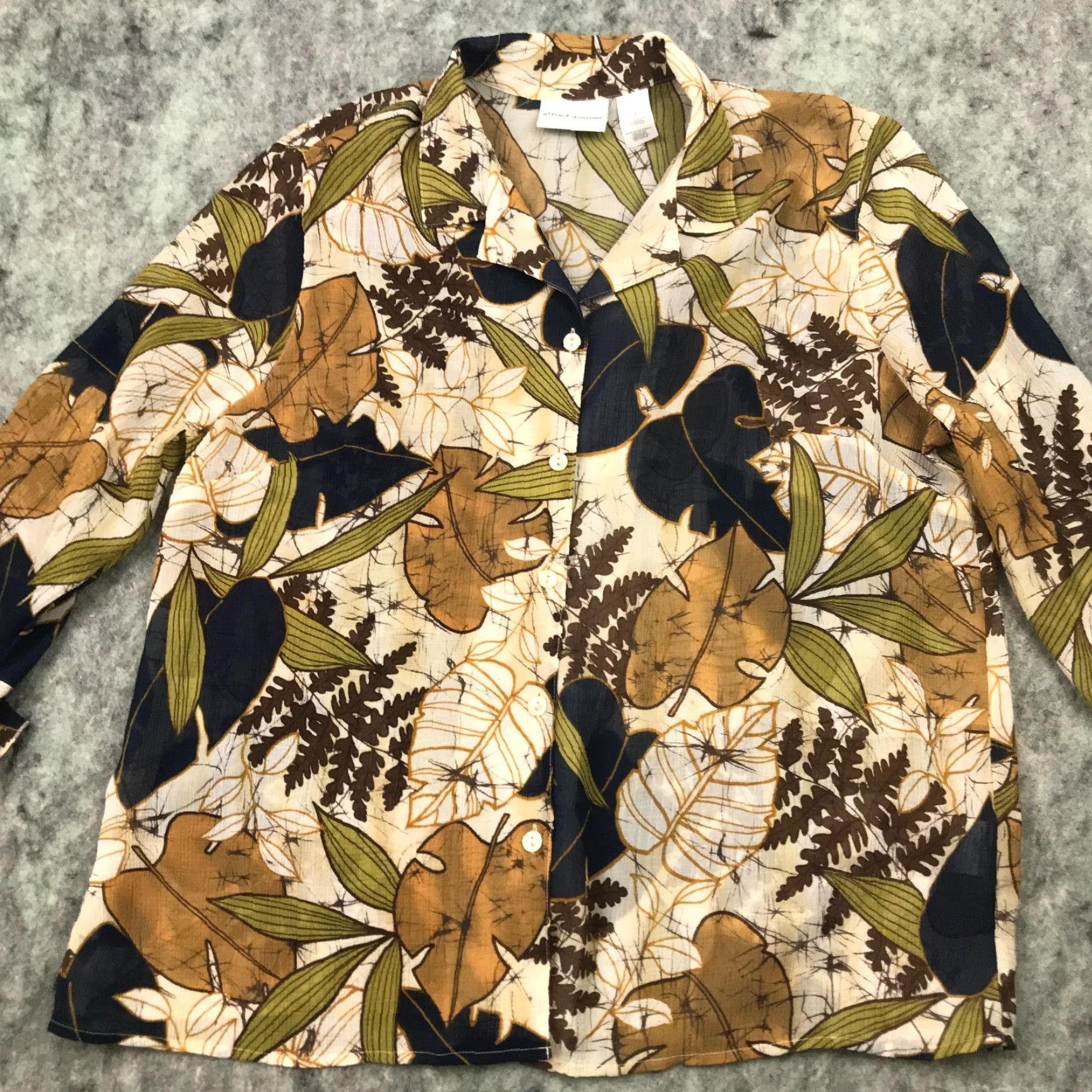 Vintage Alfred Dunner Womens Shirt Top 16 Beige Button Up 3/4 Sleeve Floral Sheer Fall Foilage Lightweight Casual Shirt Womens Size XXL / US 16-18 / IT 52-54 - 2 Thumbnail