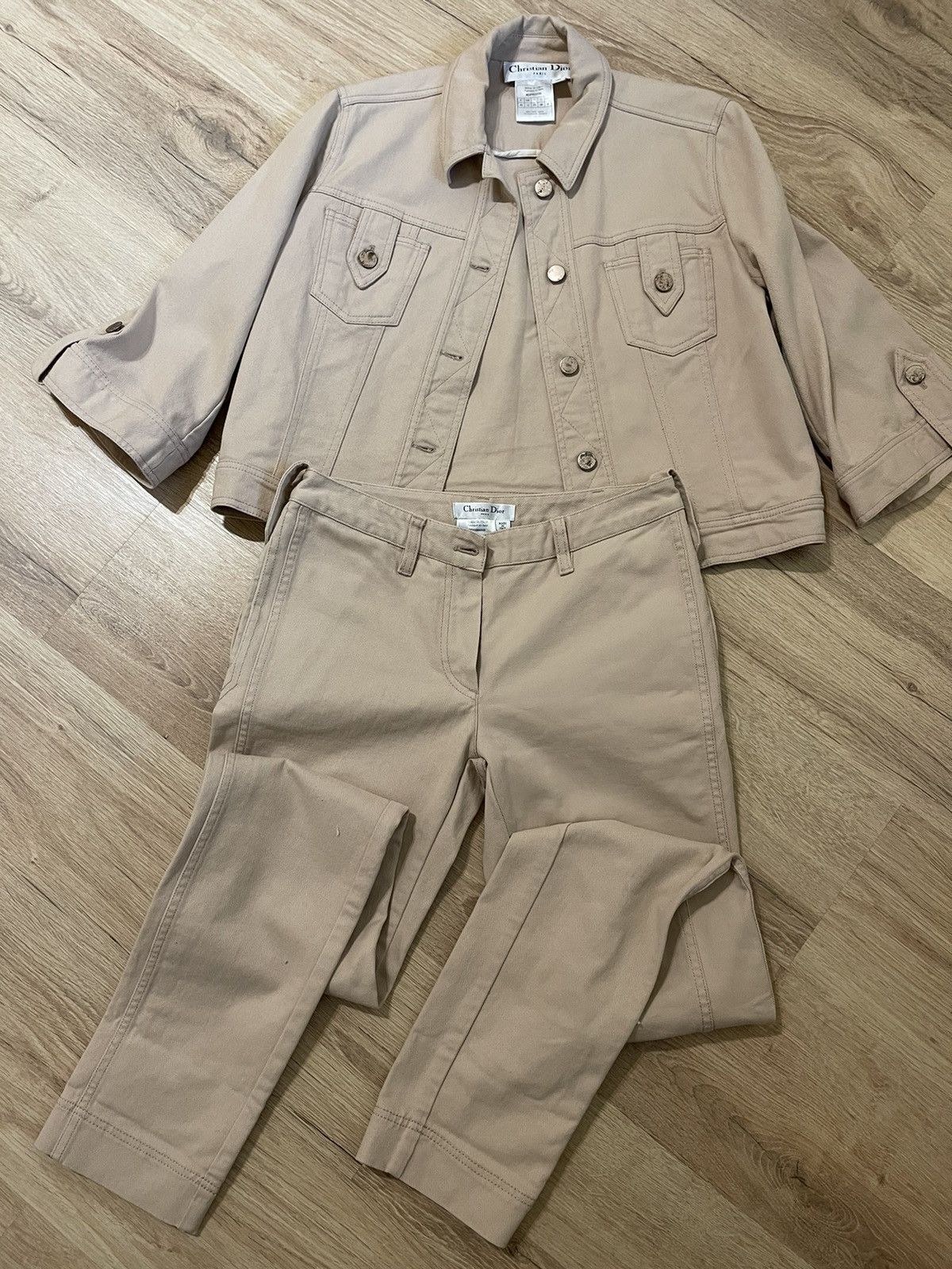 image of Christian Dior Monsieur Cotton Suit Jeans And Jacket in Beige, Women's (Size Medium)