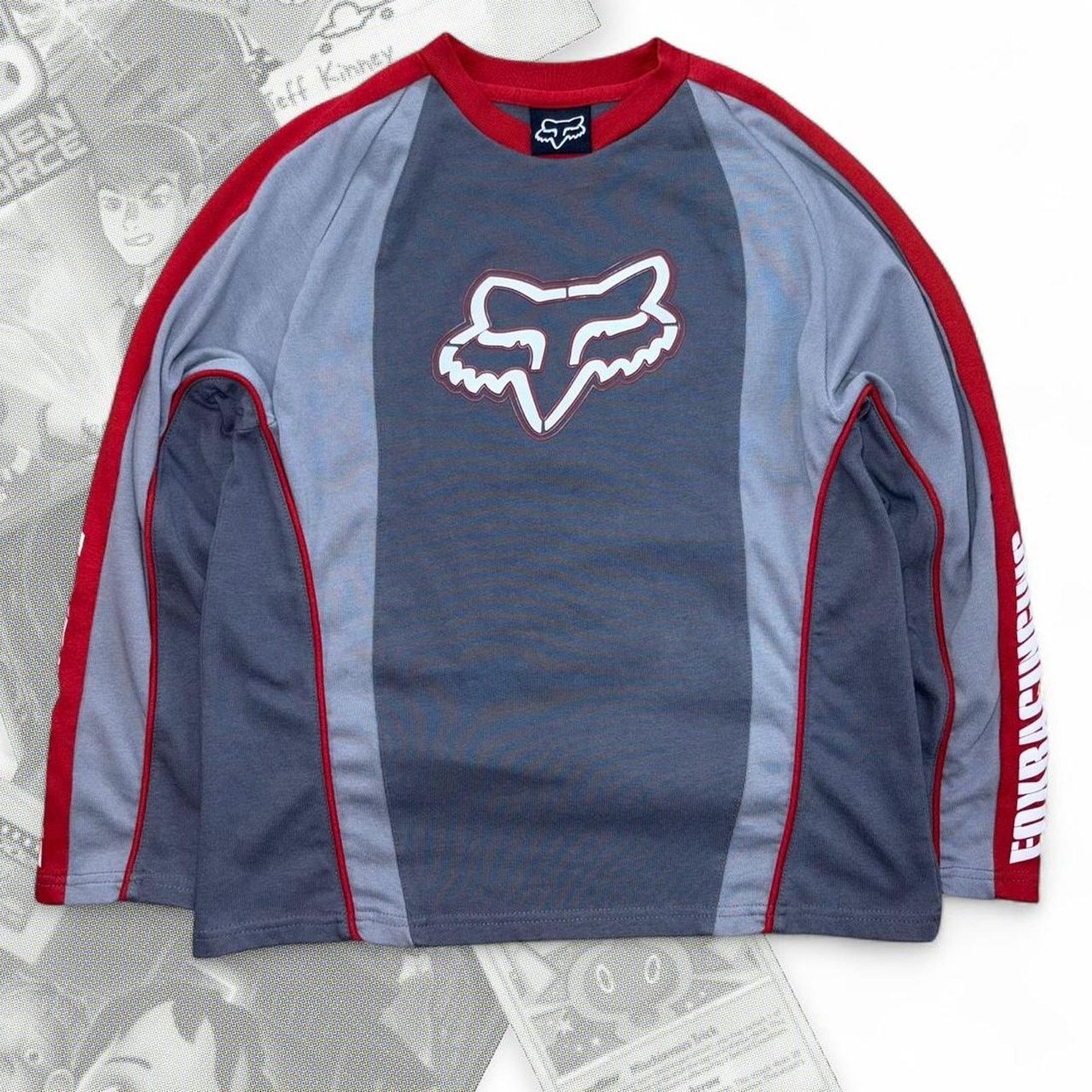 Fox Racing Vintage Y2K Red / Gray Striped Fox Graphic Long sleeve Tee Size XS / US 0-2 / IT 36-38 - 1 Thumbnail