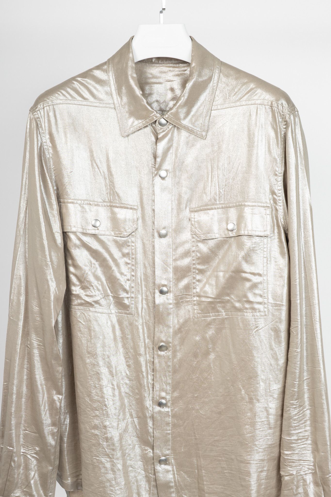 Rick Owens Rick Owens SS22 Fogachine Metallic Habotai Snap Shirt Size L / US 10 / IT 46 - 3 Thumbnail