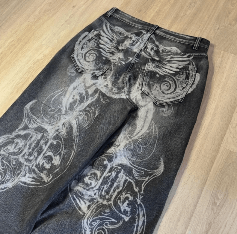 Japanese Brand Oversized Pattern Printing Old Baggy Jeans Size US 36 / EU 52 - 3 Thumbnail