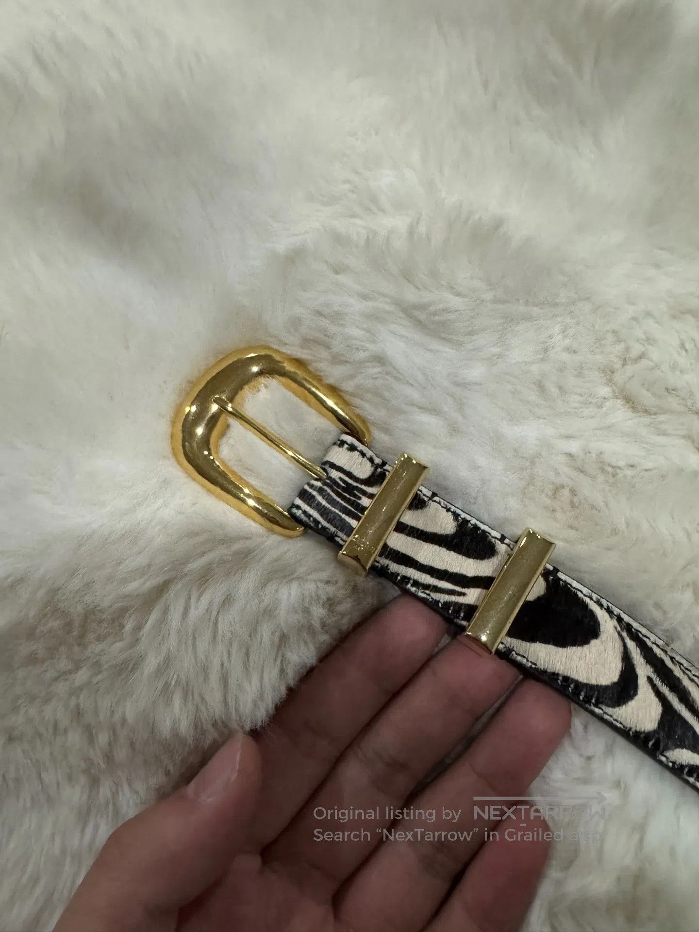 Celine CELINE size 80 Zebra Print Gold Buckle Belt| Size ONE SIZE - 3 Thumbnail
