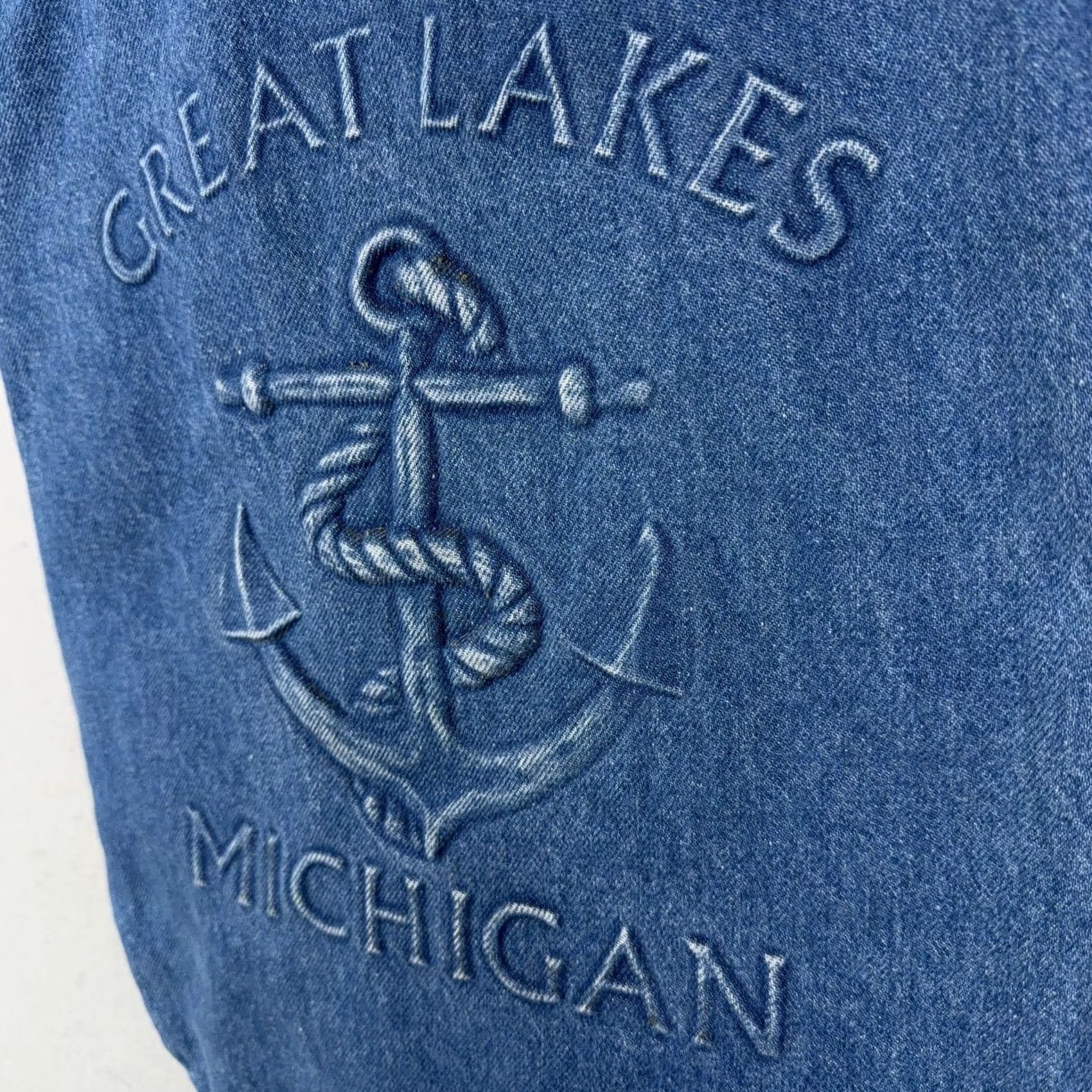 Nautica Vintage Great Lakes Michigan Tote Bag Denim Blue Anchor Nautical - Unisex Medium Tote Bag Womens Size ONE SIZE - 4 Thumbnail