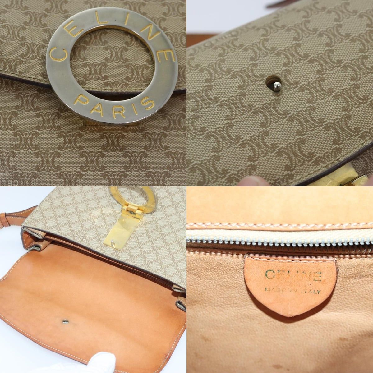 Celine CELINE Macadam Canvas Shoulder Bag Beige Gold Size ONE SIZE - 11 Thumbnail