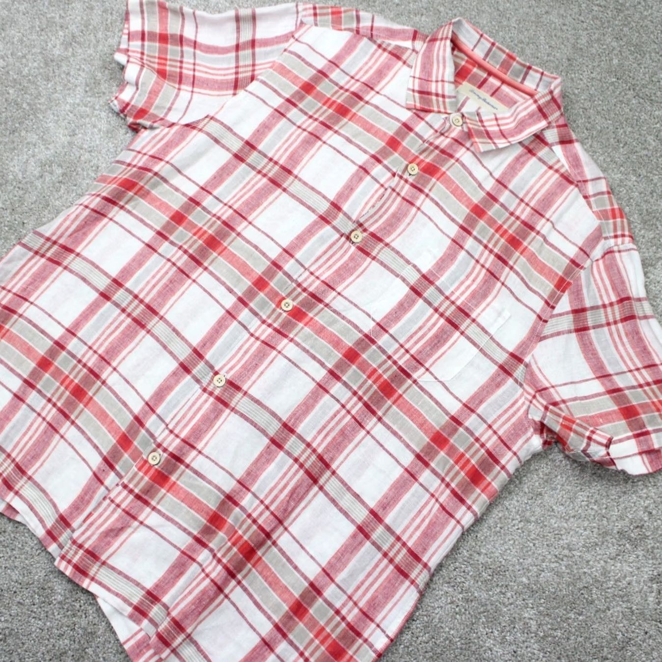 Tommy Bahama Tommy Bahama Shirt Mens XL Red/White Linen 100% Button-Up Short Sleeve Plaid/Casual Travel Vintage: No Size US XL / EU 56 / 4 - 3 Thumbnail