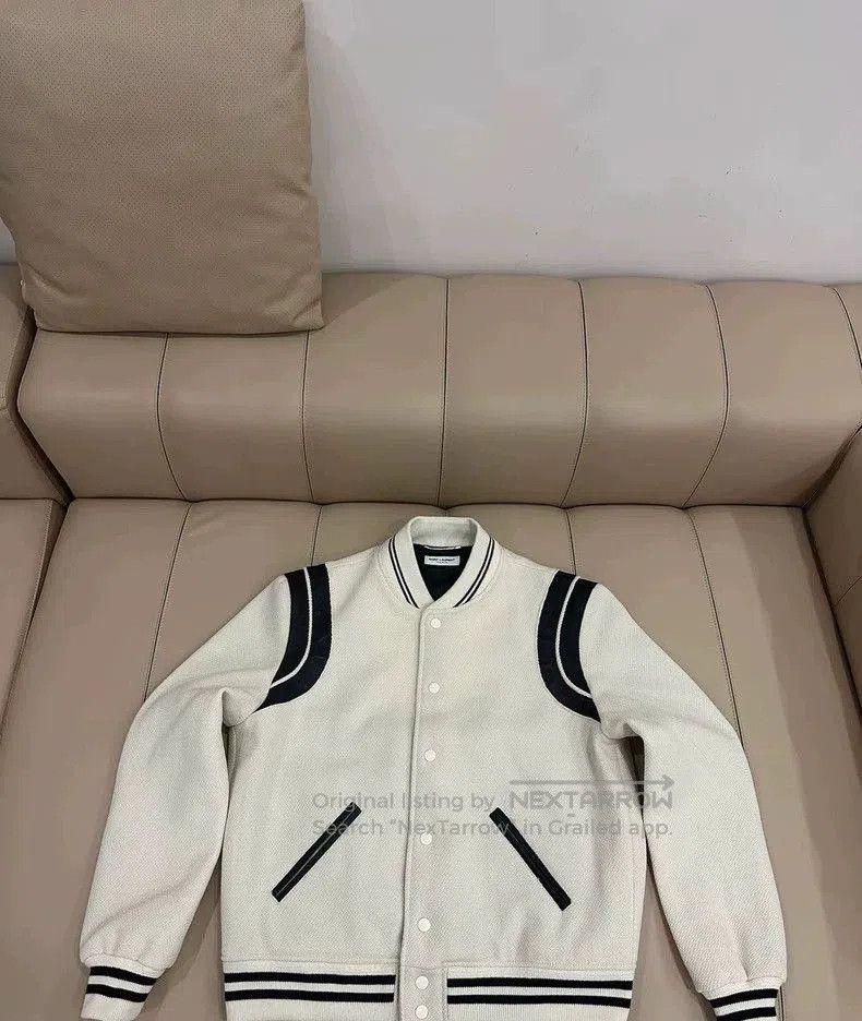 Saint Laurent Paris Saint Laurent White Wool Baseball Jacket. Size US M / EU 48-50 / 2 - 1 Thumbnail