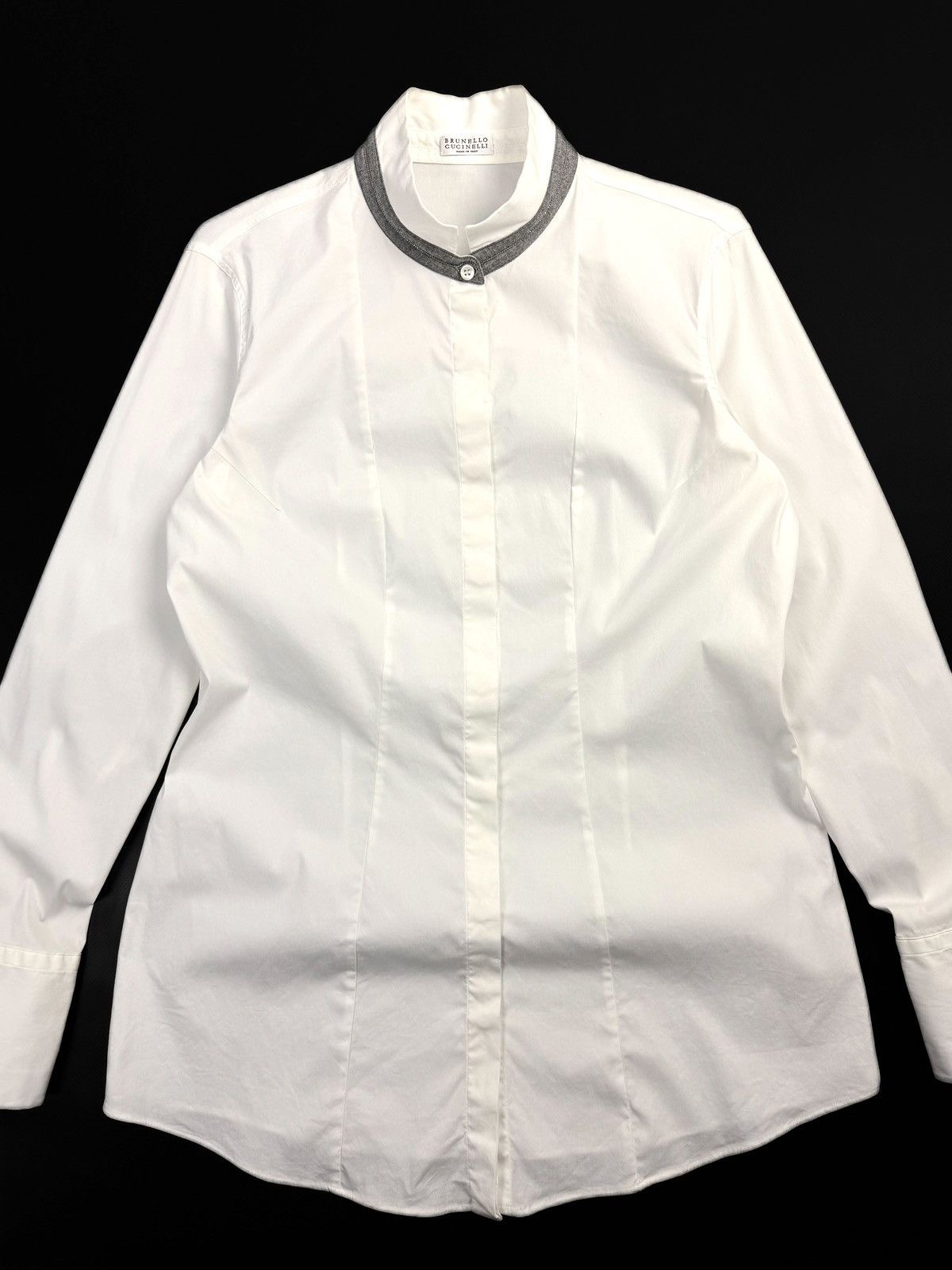 Brunello Cucinelli Brunello Cucinelli Womens White Cotton Blend Shirt Silk Trim Size XL / US 12-14 / IT 48-50 - 4 Thumbnail
