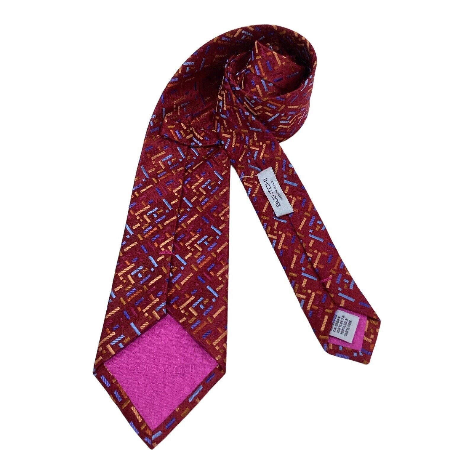 BUGATCHI BUGATCHI Red Geometric Luxury Silk Mens Tie Made In Italy W Size ONE SIZE - 2 Thumbnail