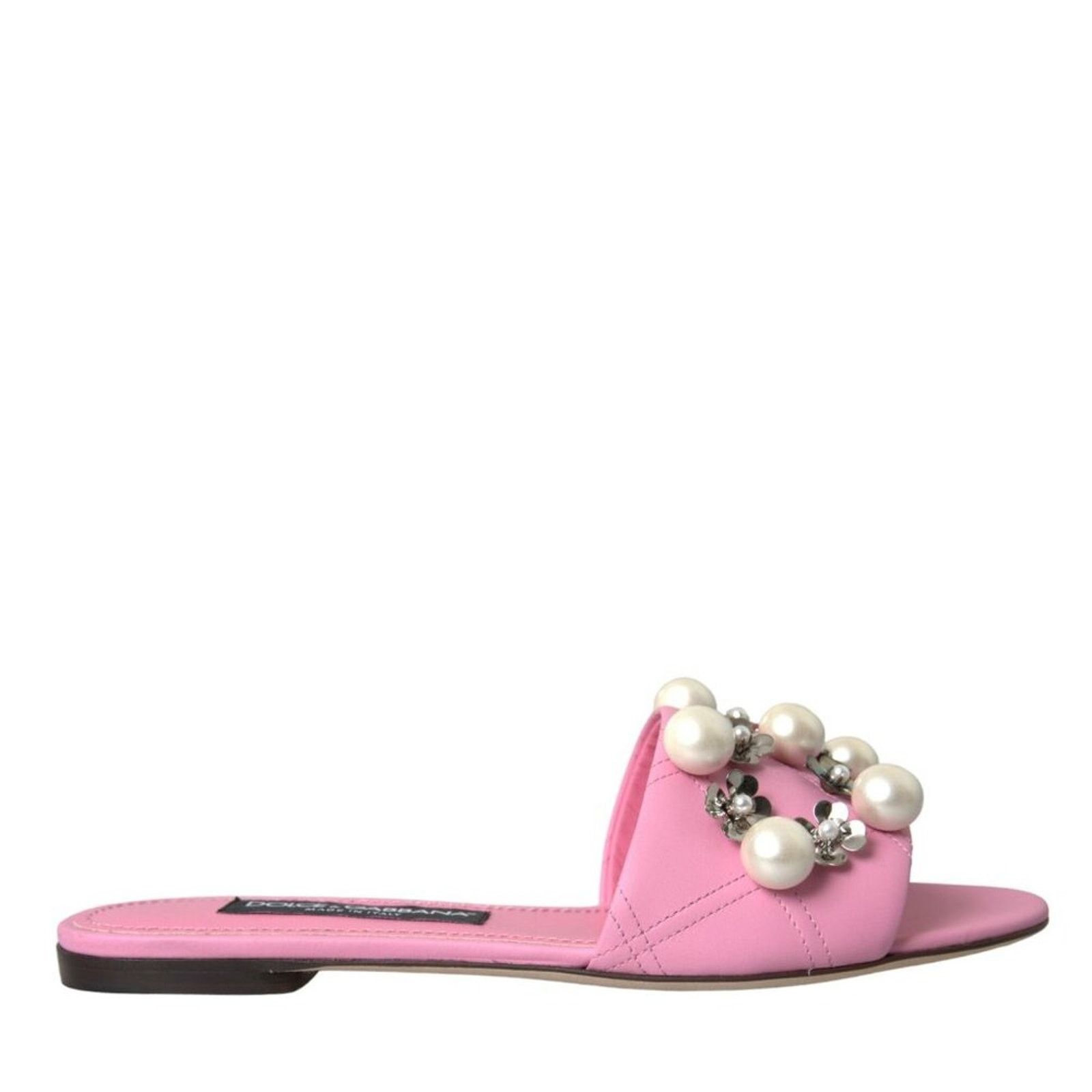Dolce & Gabbana Dolce & Gabbana Pink Embellished Leather Flats Sandals Shoes Size US 9 / IT 39 - 3 Thumbnail