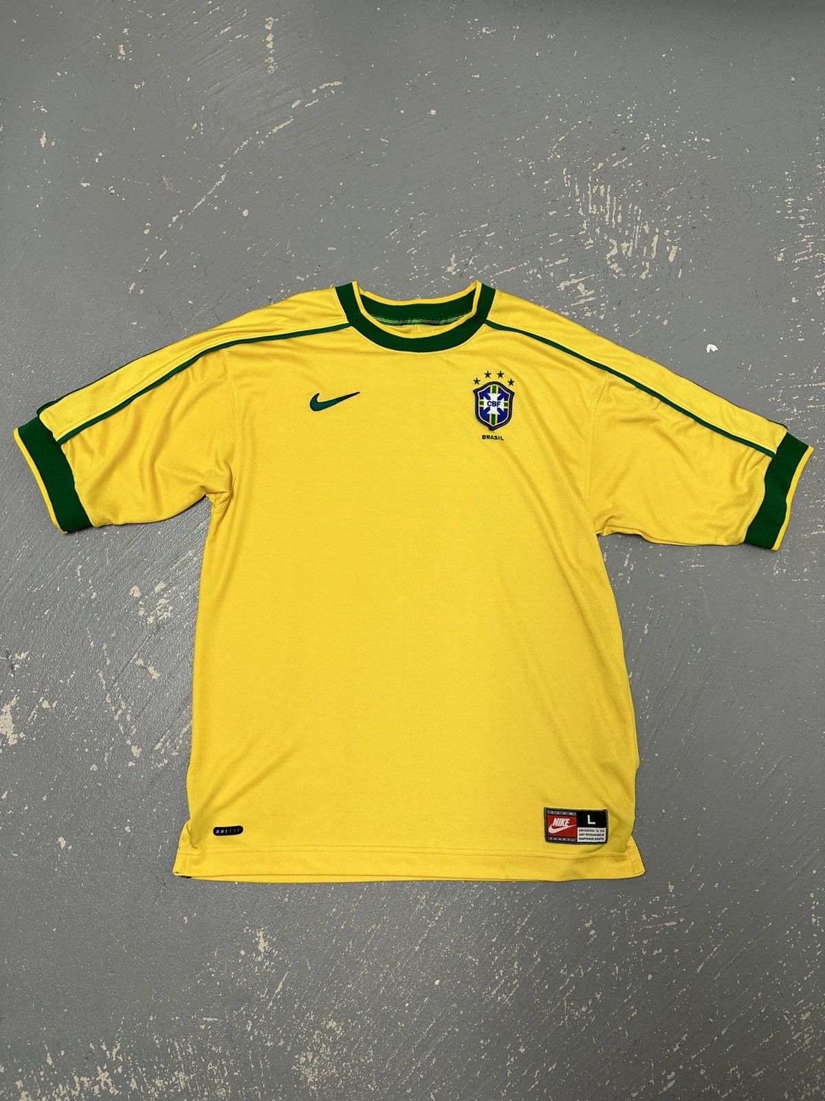 image of Nike x Soccer Jersey Brazil 1998 Home Jersey in Yellow, Men's (Size Large)