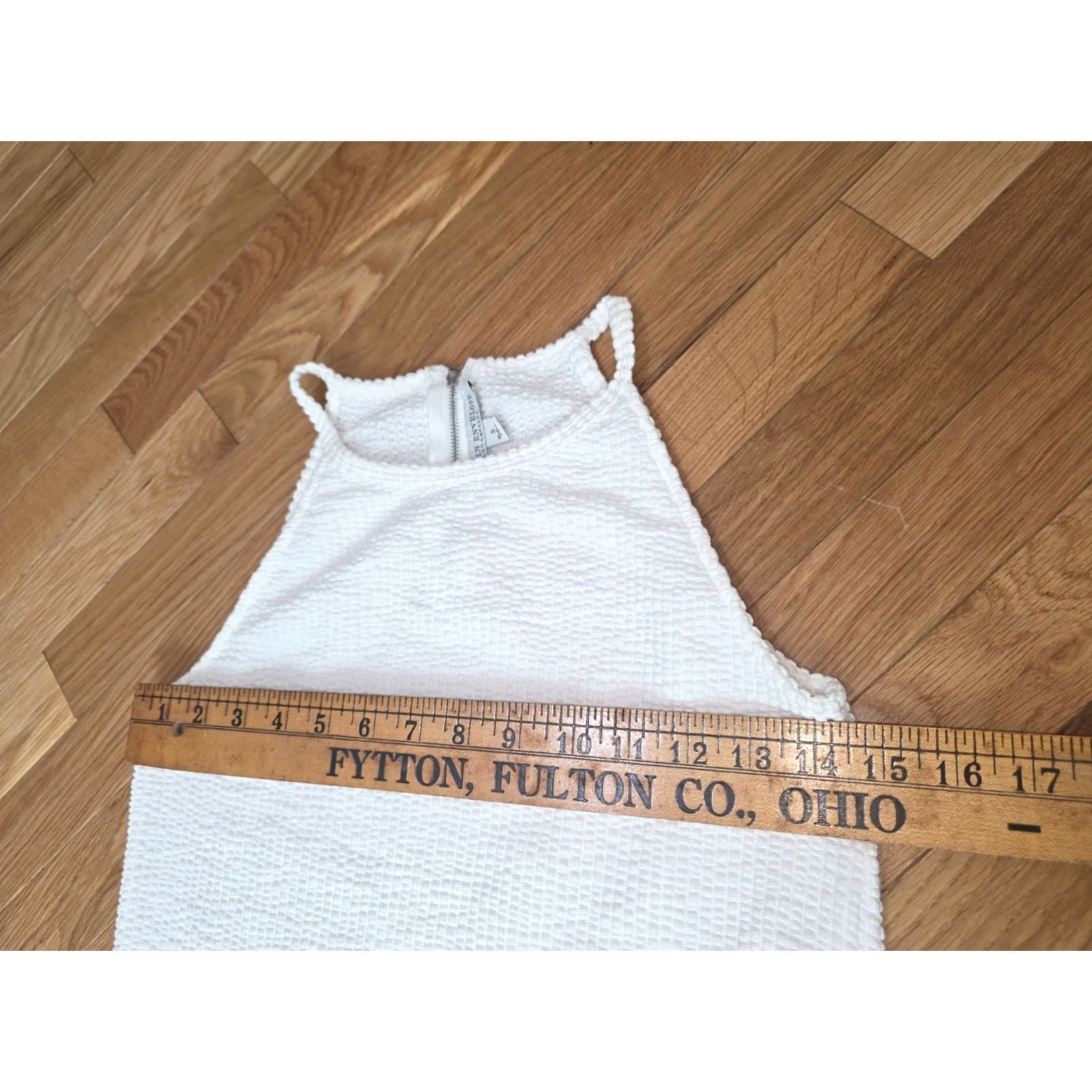 Vintage Green Envelope Shirt Womens S White Cotton Textured Waffle Knit Halter Zip Sleeveless Size S / US 4 / IT 40 - 4 Thumbnail