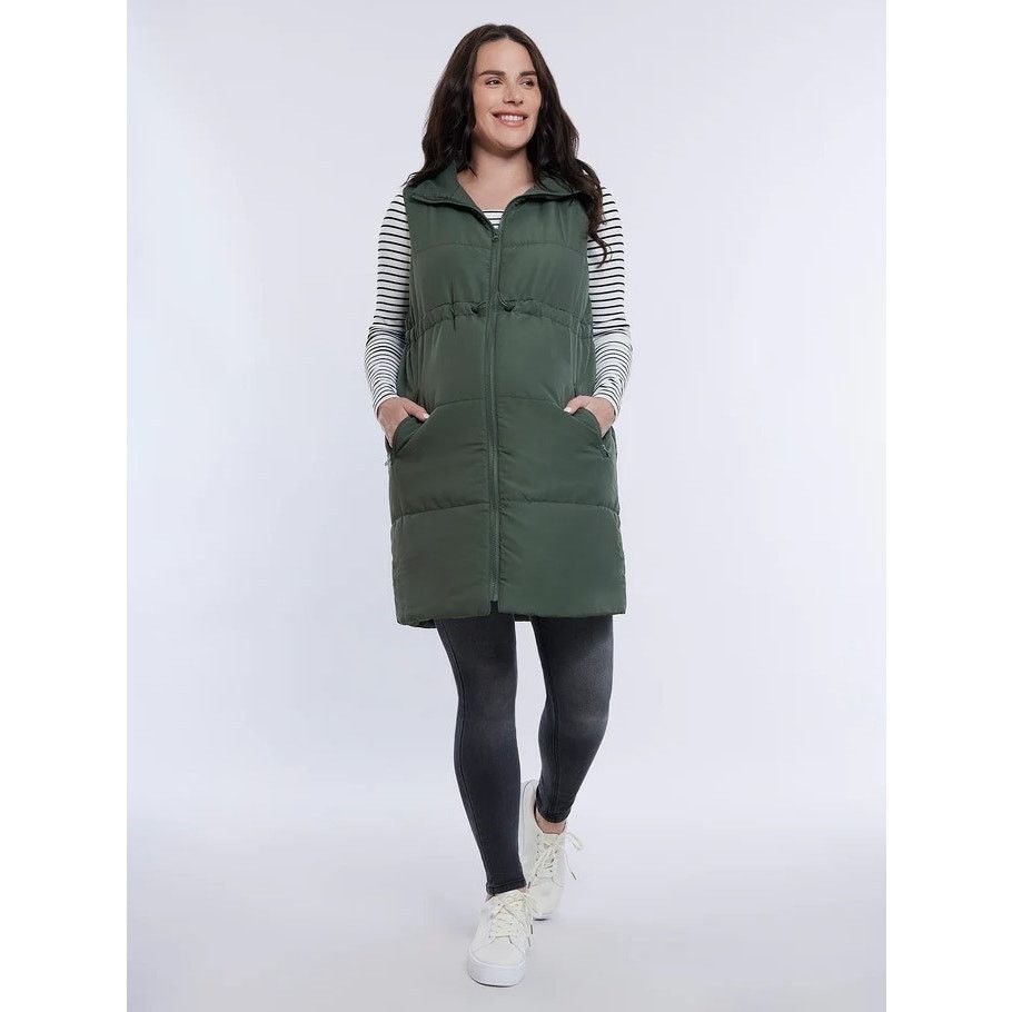 Other Motherhood Maternity Olive Green Long Light Puffer Vest Size S / US 4 / IT 40 - 1 Thumbnail