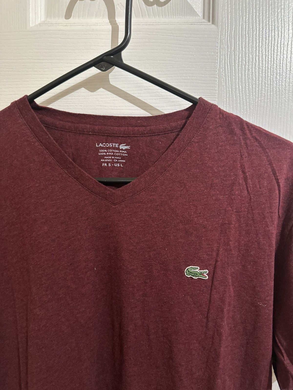 Lacoste Burgundy lacoste v neck t shirt Size US L / EU 52-54 / 3 - 2 Thumbnail