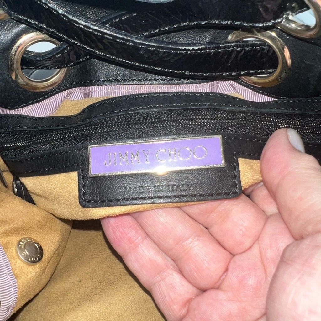 Jimmy Choo JIMMY CHOO RAMONA BLACK PATENT LEATHER CRINKLE SHOPPING HAND Size ONE SIZE - 14 Thumbnail