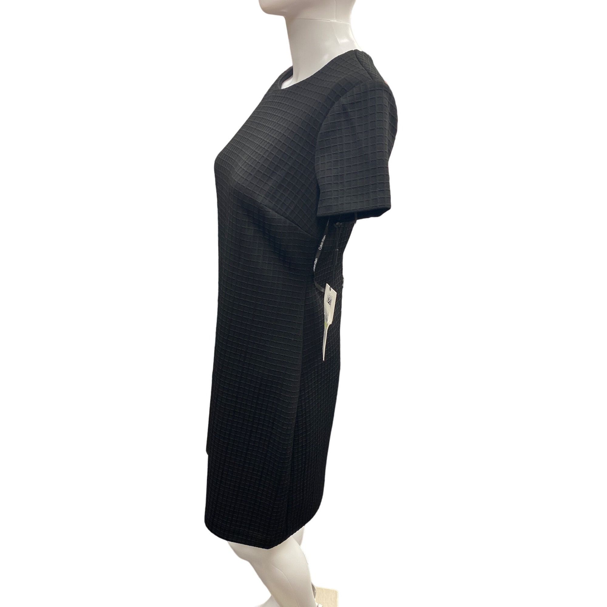 Calvin Klein Calvin Klein SKU 498 Black Textured Short Sleeve Sheath Dres Size S / US 4 / IT 40 - 2 Thumbnail