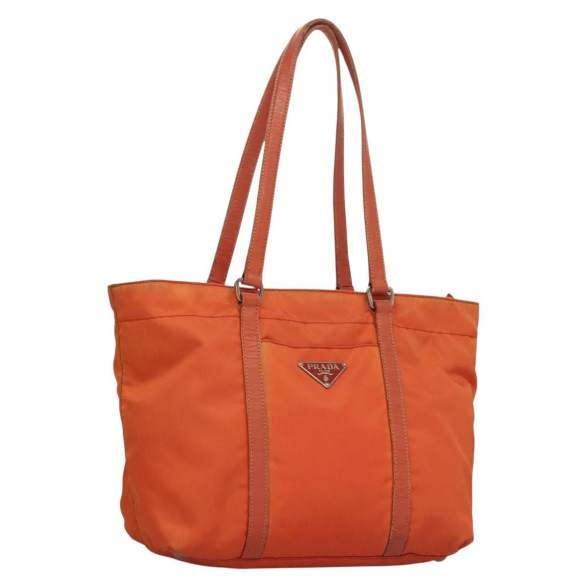 PRADA Tote Bag Nylon Orange Silver