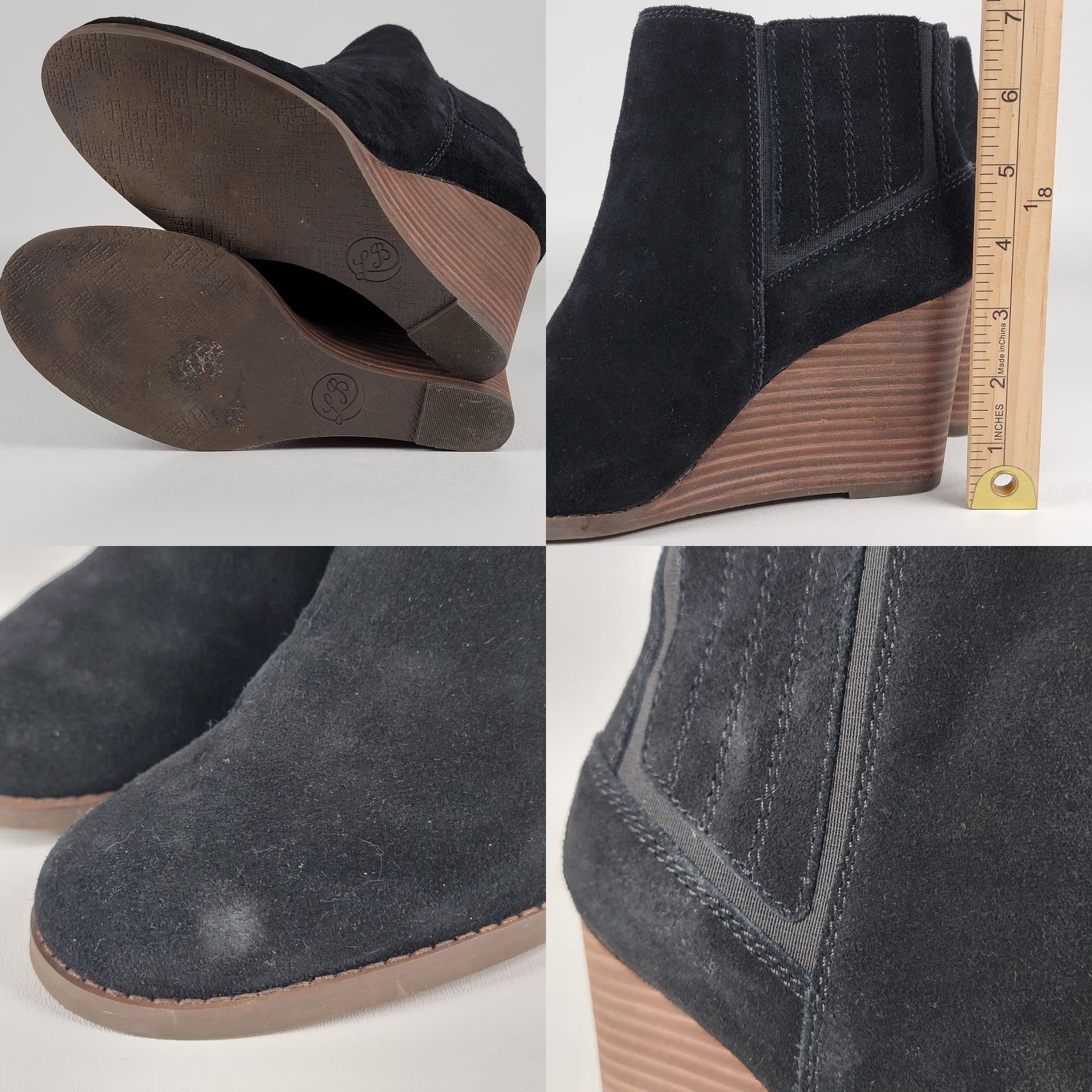 Lucky Brand Lucky Brand Boots Women 8M Yakeena Wedge Ankle Bootie Black Suede Side Zip Bootie Women Size 8M Size US 8 / IT 38 - 8 Thumbnail