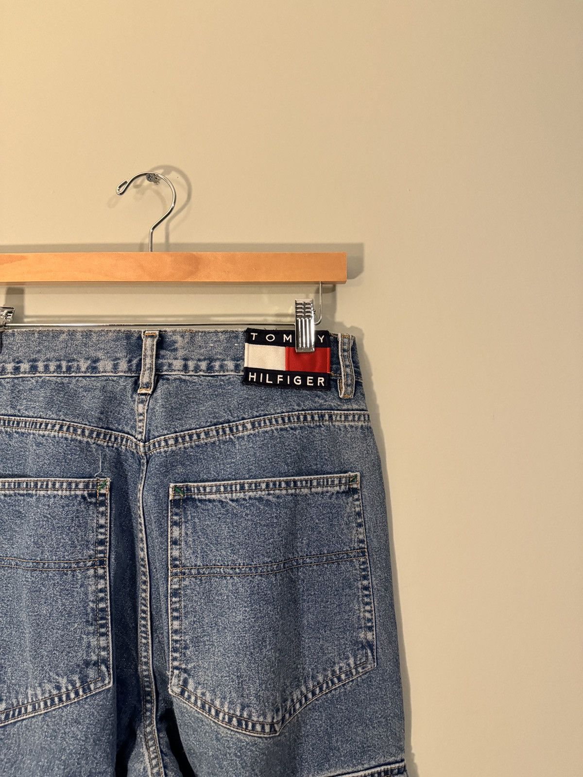 Tommy Hilfiger Vintage Denim Cargo Pocket Jeans Skater Baggy ERD Grunge Size US 29 - 11 Thumbnail