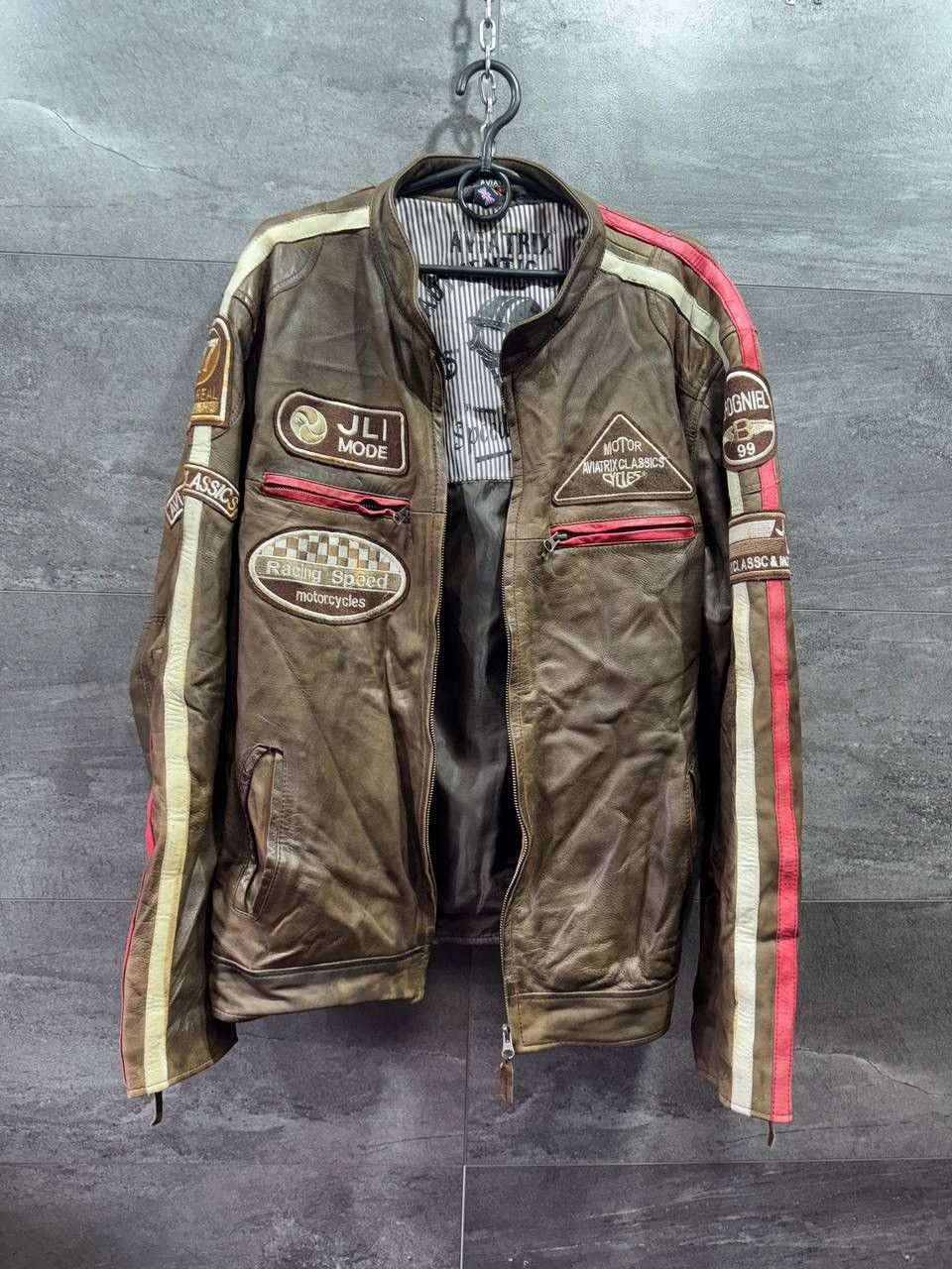 Vintage Aviatrix Men's Real Leather Brown Patch Racing Biker Jacket Size US XL / EU 56 / 4 - 2 Thumbnail