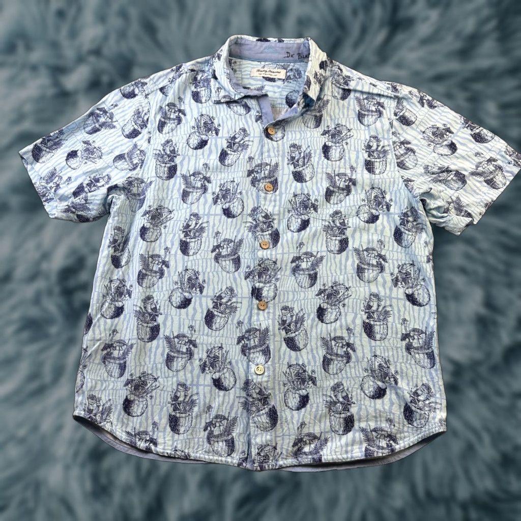 Tommy Bahama Tommy Bahama Coast Shirt Mens Large Blue Veracruz Cay Camp Viscose Pineapple Floral Short Sleeve Button-Up Size US L / EU 52-54 / 3 - 1 Thumbnail