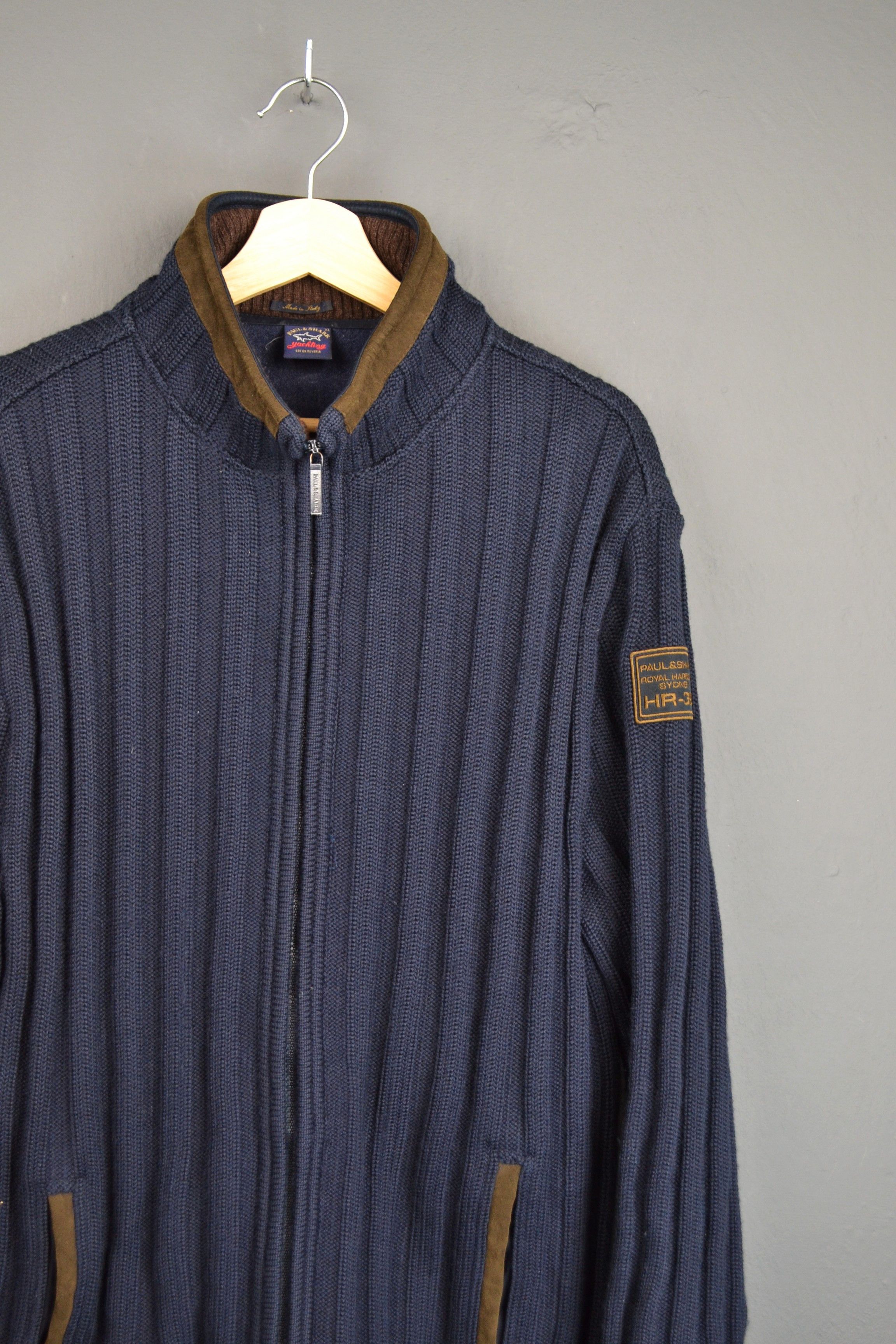 Paul & Shark Paul & Shark Bretagne Ribbed Knit Jacket Wool Leather Sydney Size US XL / EU 56 / 4 - 2 Thumbnail