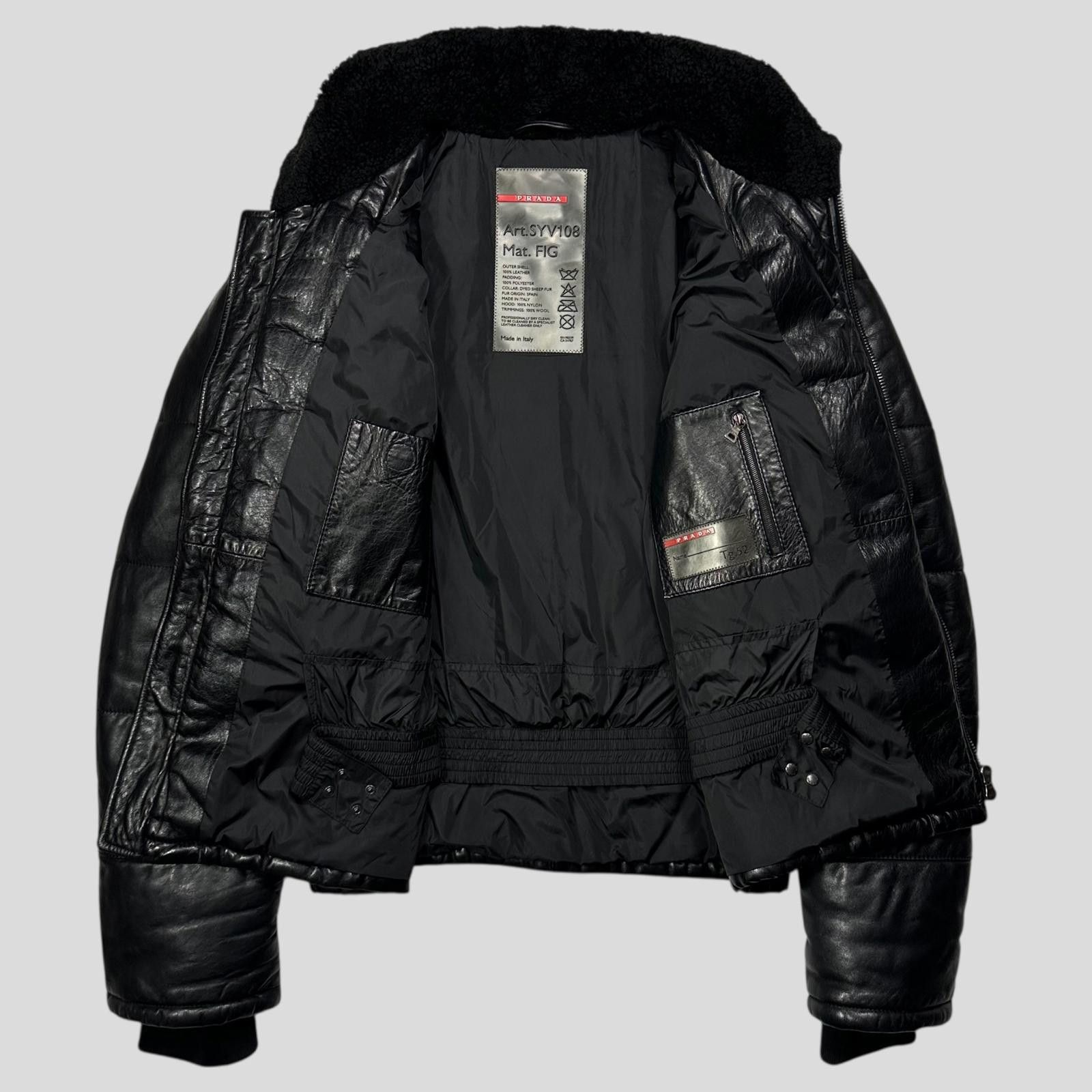Prada Sport 00’s Leather Aviator Fur Collar Hooded Puffer L
