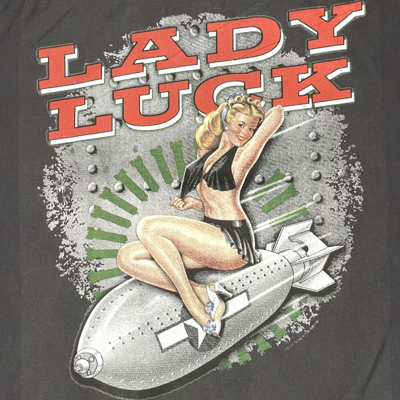 Vintage Lady Luck Pin-Up Work Shirt Mens XL Charcoal Short Sleeve Button Up Graphic Size US XL / EU 56 / 4 - 4 Thumbnail