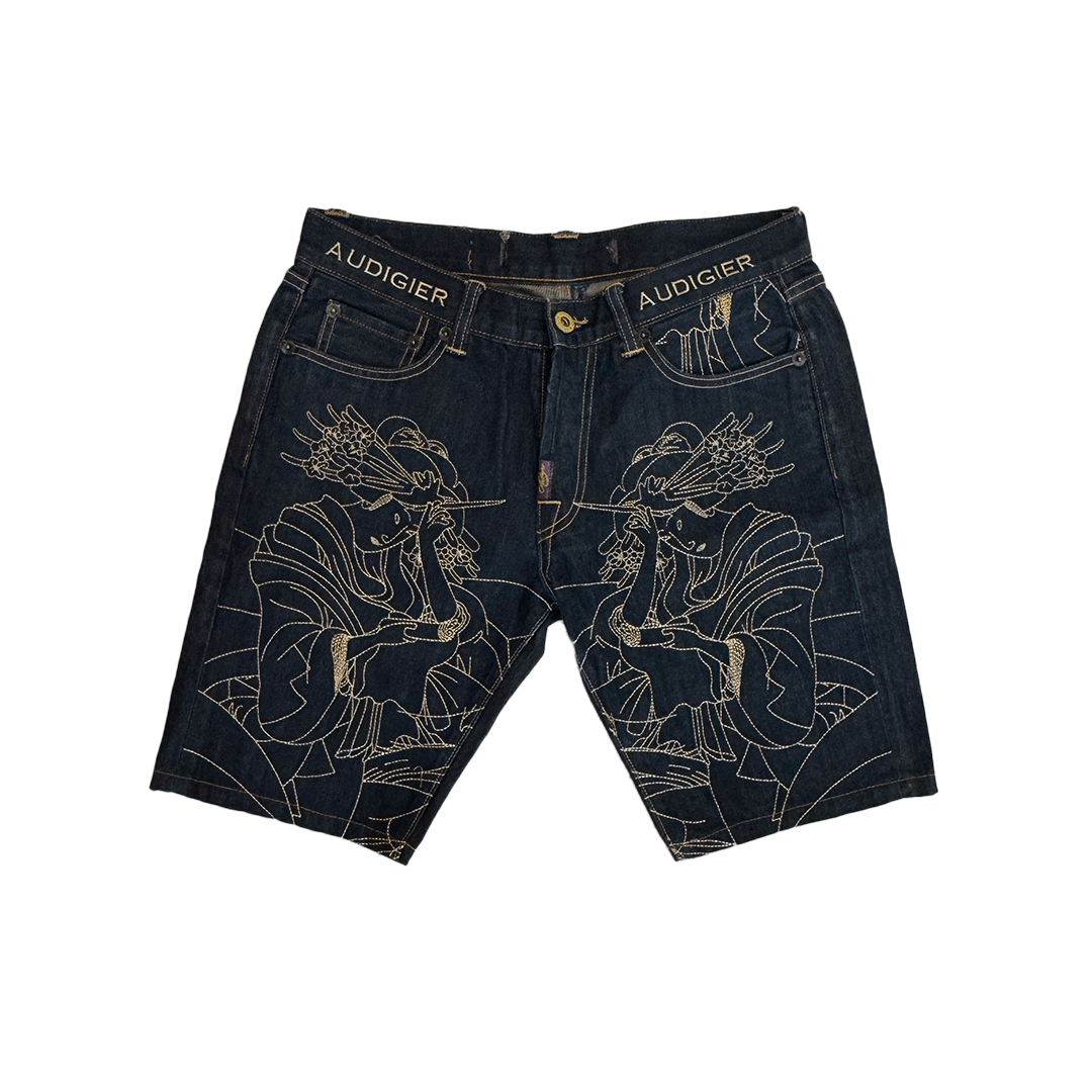 Christian Audigier Audigier Golden Embroidery Denim Short (32) Size US 32 / EU 48 - 1 Thumbnail