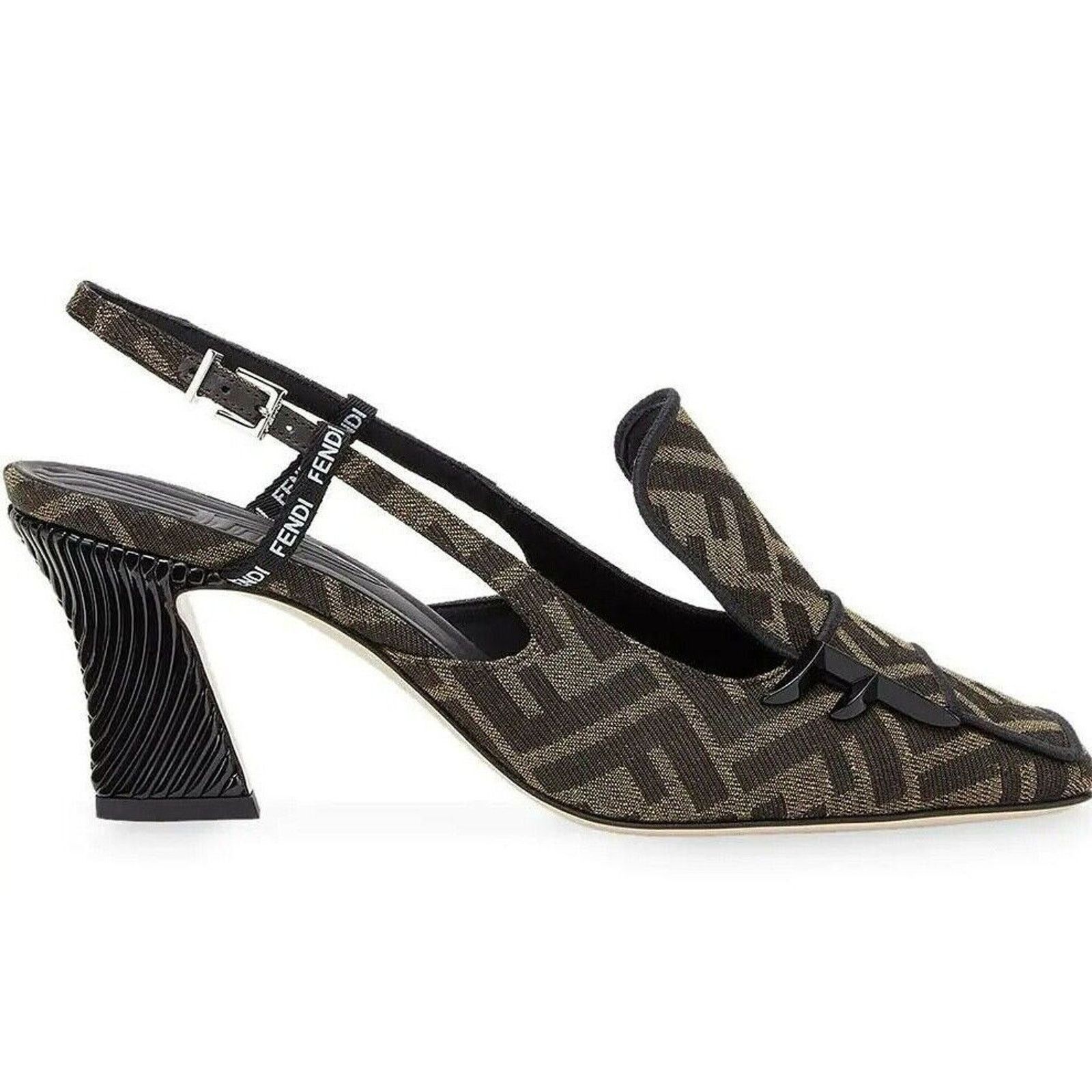Fendi Freedom Jacquard FF Logo Square Toe Slingback Heel Pump 36.5 Size US 6.5 / IT 36.5 - 1 Thumbnail