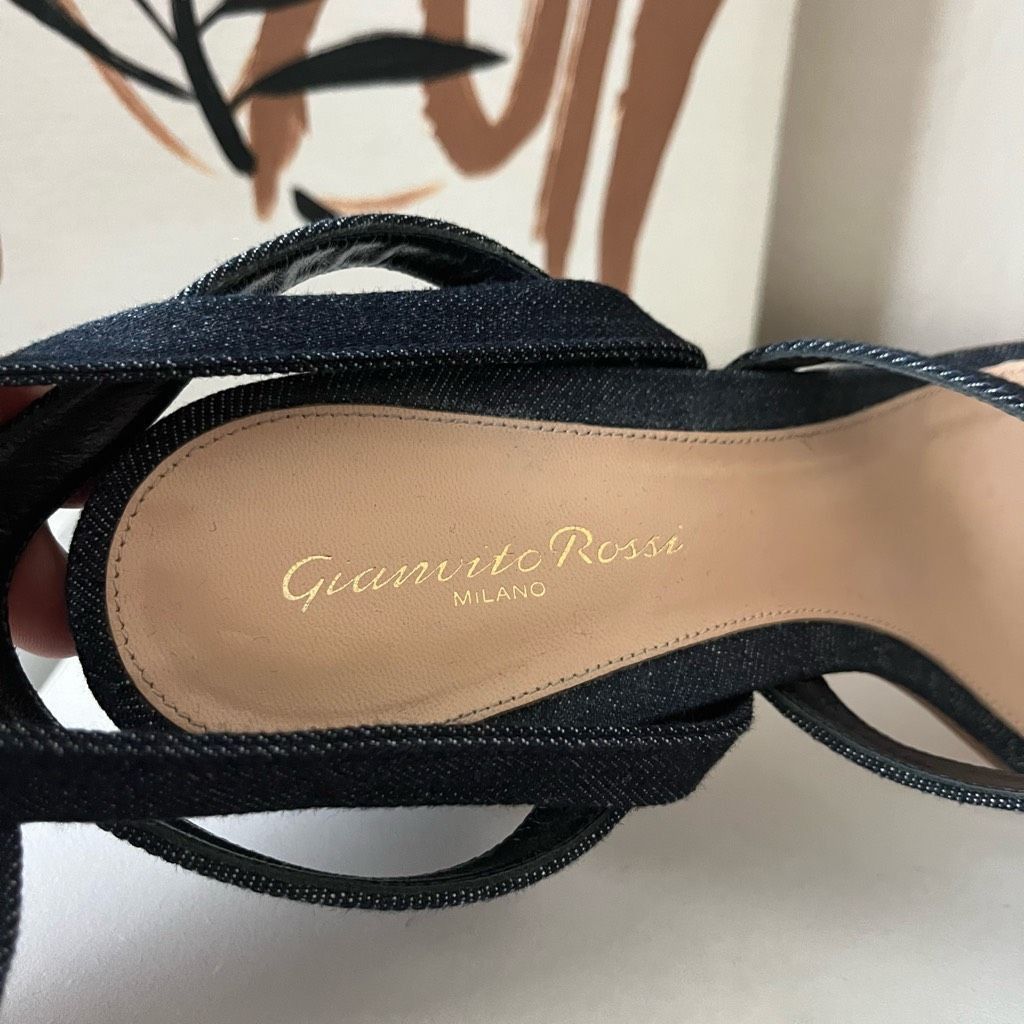Gianvito Rossi Gianvito Rossi Janis Dark Blue Denim Strappy Lace Up Block H Size US 8.5 / IT 38.5 - 7 Thumbnail
