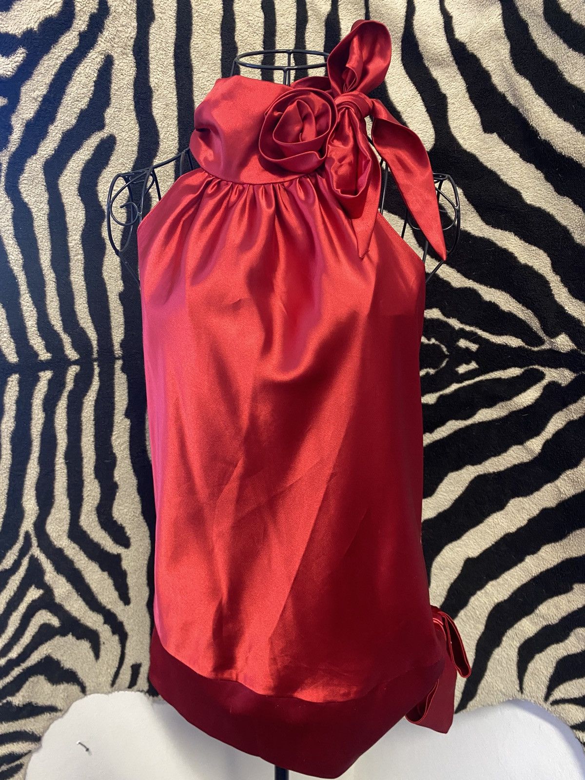Vintage Bright red loose blouse with a bow Size S / US 4 / IT 40 - 2 Thumbnail