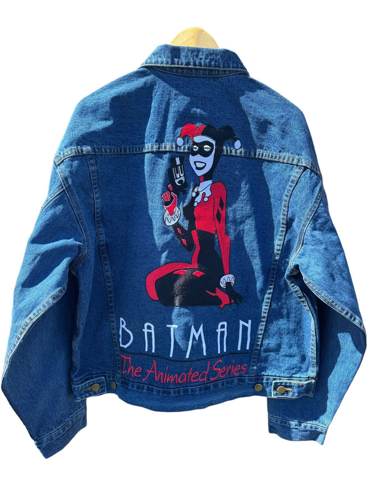 image of Batman The Animated Series Vintage Harley Quinn Jacket Denim in Blue, Men's (Size XL)